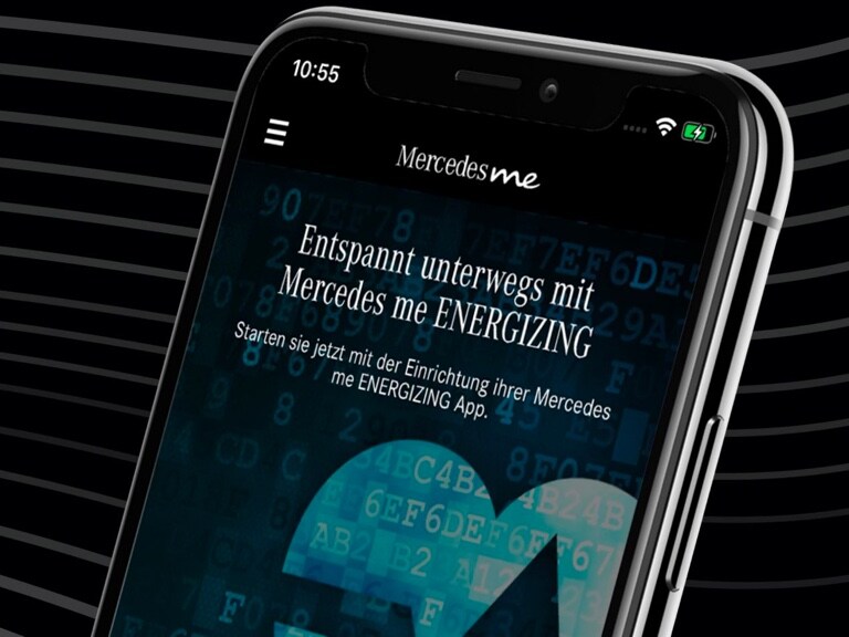 L'app Mercedes-Benz ENERGIZING aperta su uno smartphone con i primi passi per l'impostazione.