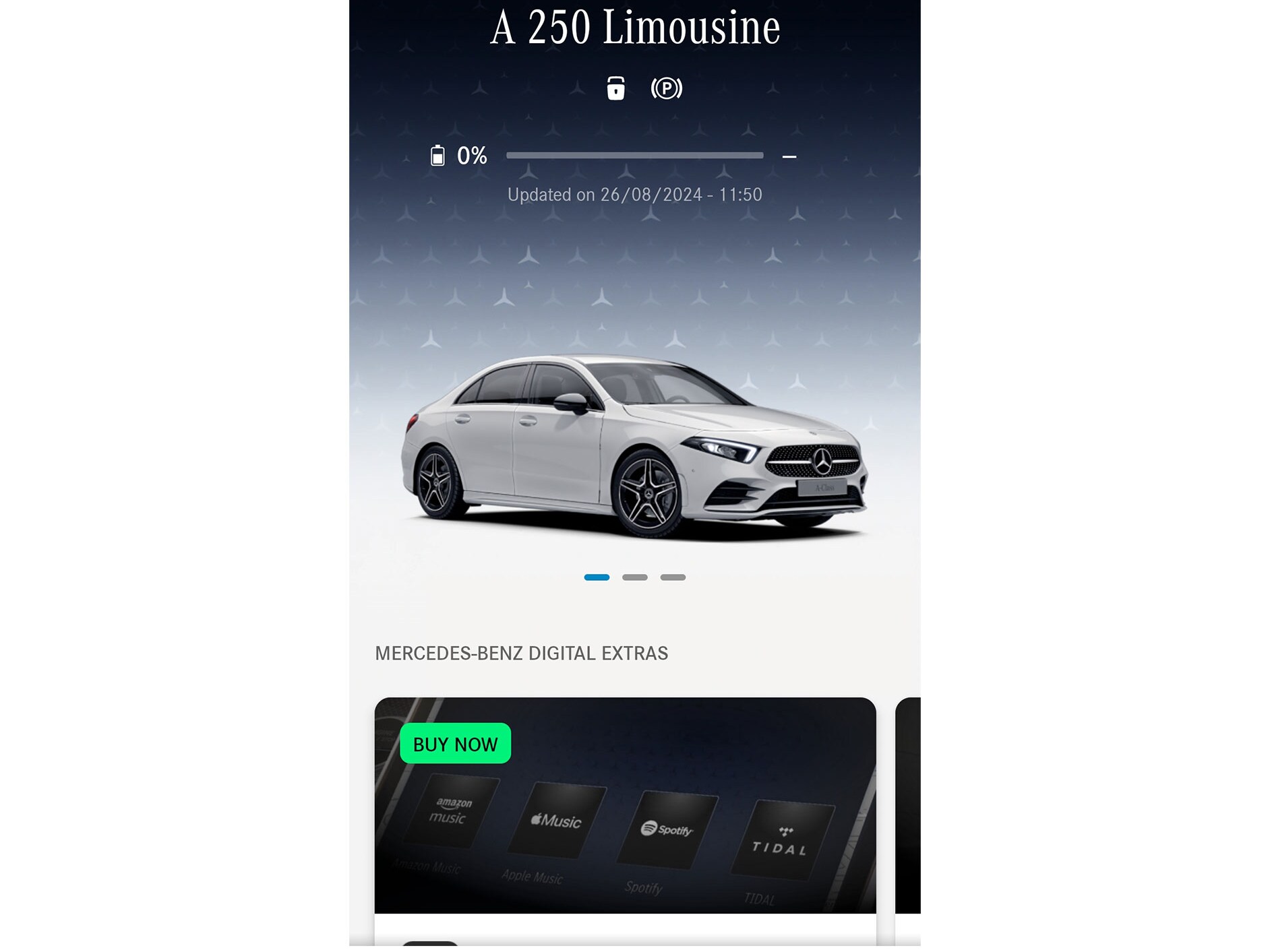 Il menu dell'App Mercedes-Benz sullo smartphone mostra le funzioni disponibili dei Digital Extras in tema di navigazione, servizi con accesso remoto e GUARD 360°.