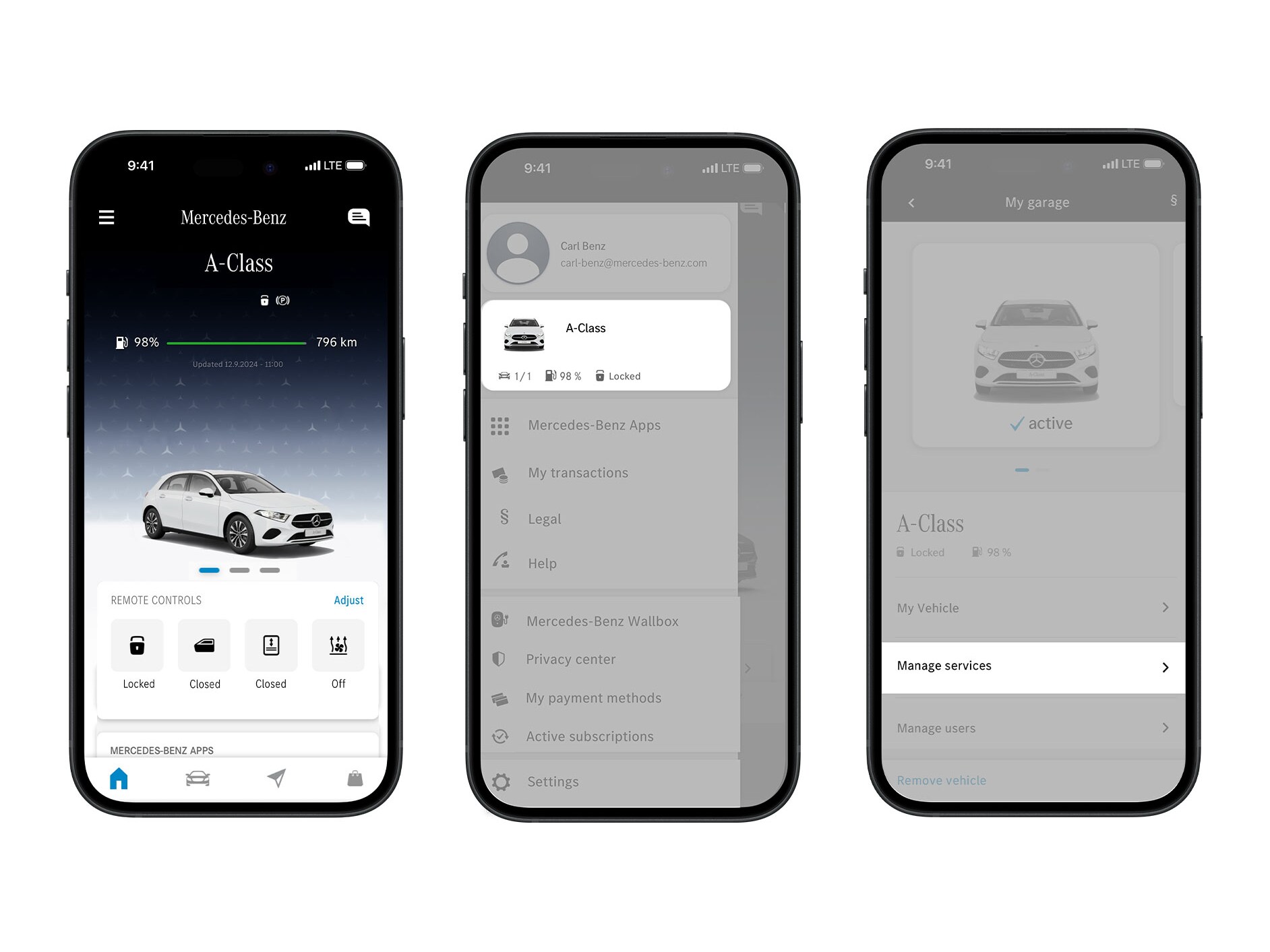 L'attivazione in-app di Fuel & Pay per i veicoli Mercedes-Benz.