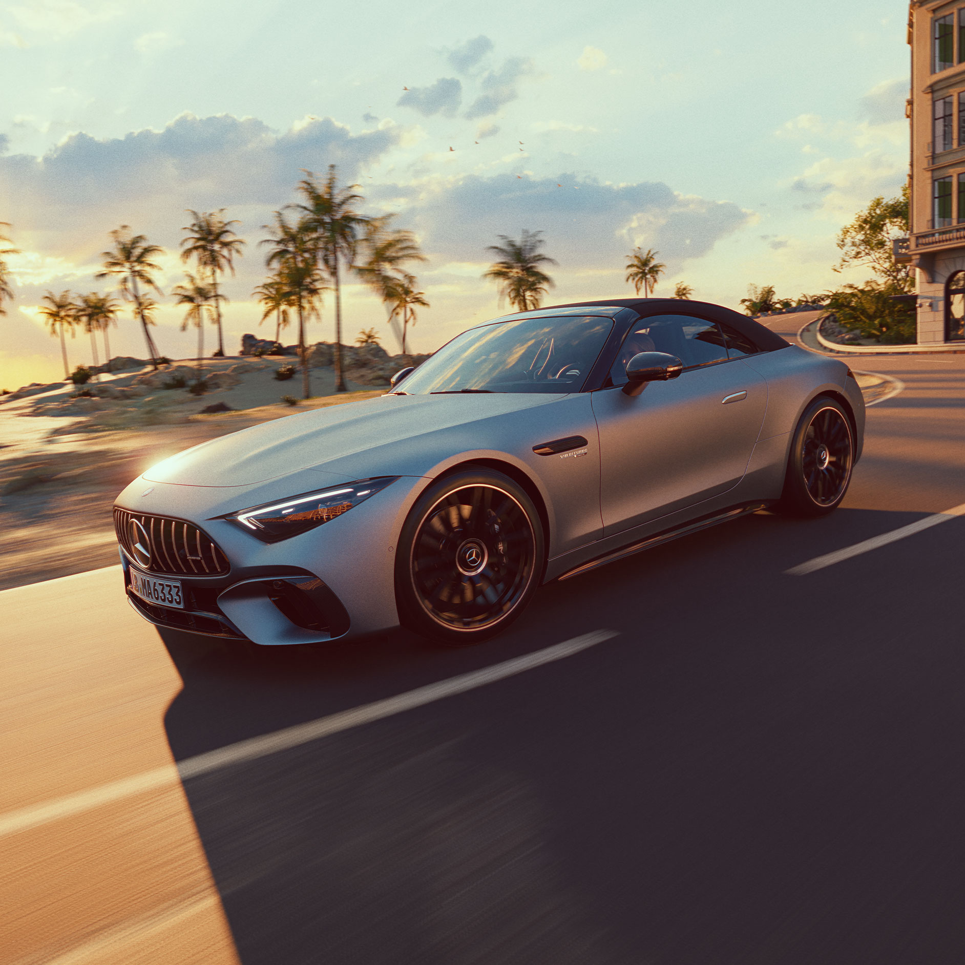 SL Roadster | Mercedes-AMG Una vista laterale della Mercedes-AMG SL Roadster mentre percorre una strada.