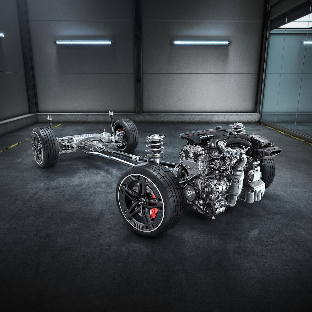 Il telaio con catena cinematica di Mercedes-AMG A 35 4MATIC o della A 45 S 4MATIC+.