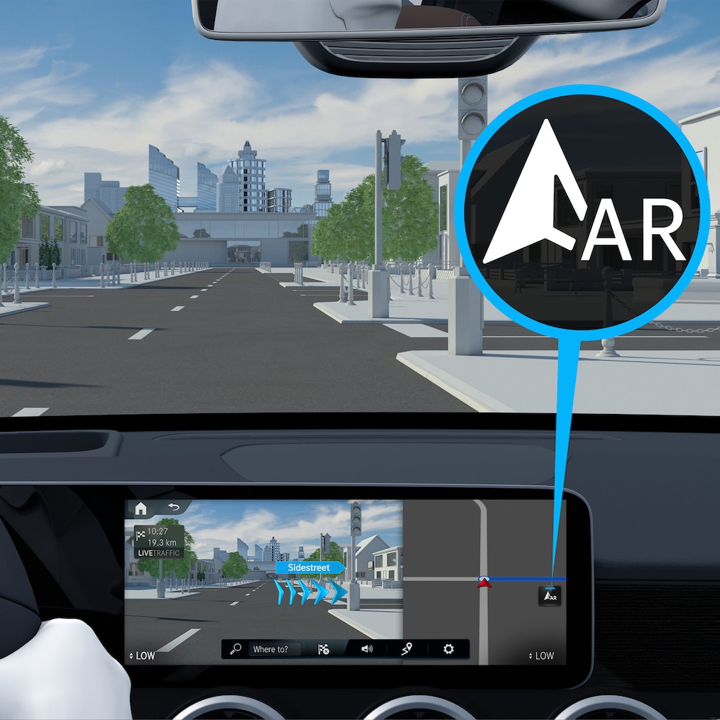 Come funziona il Digital Extra Realtà Aumentata MBUX per la navigazione in Mercedes-Benz CLA Coupé.