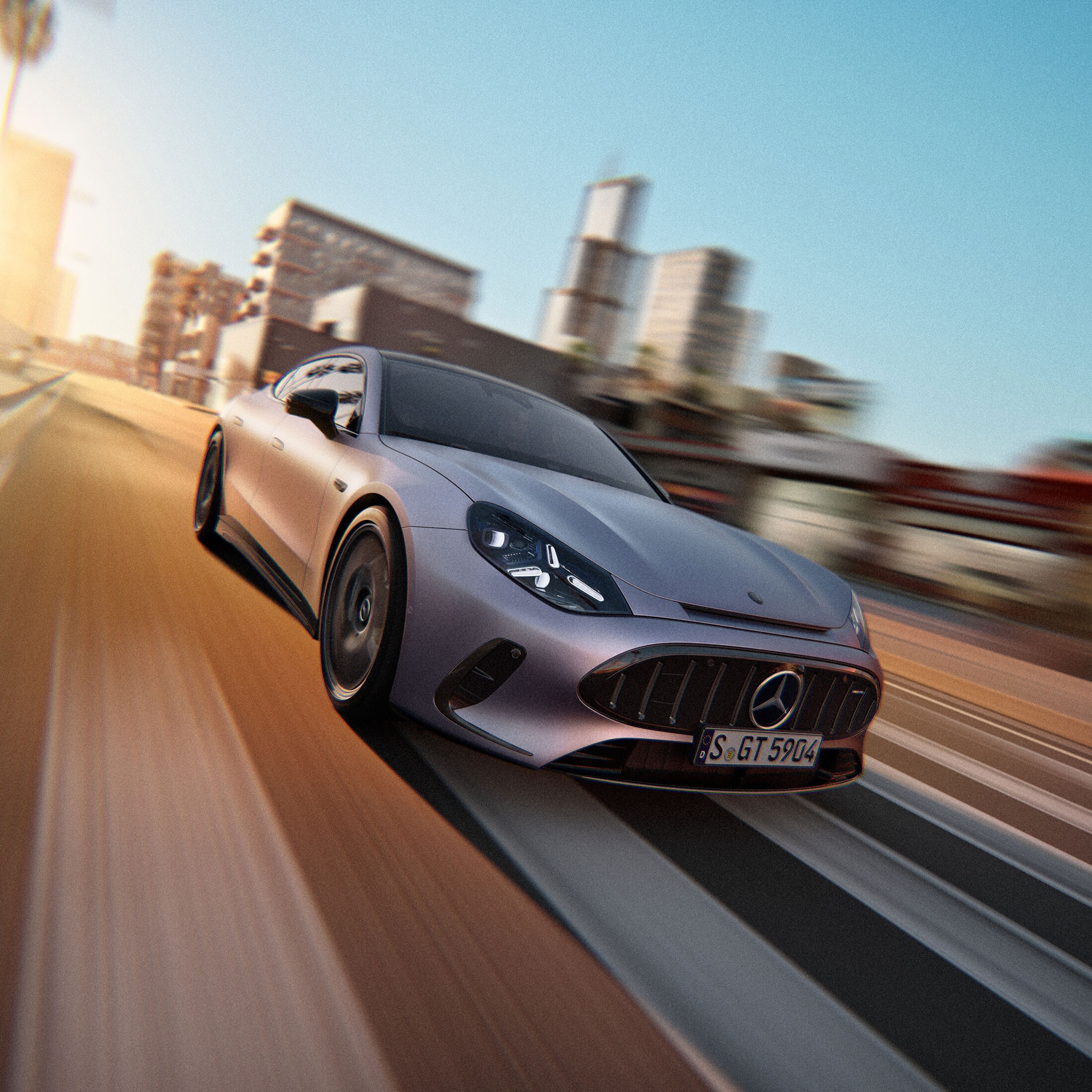 Nuova Mercedes-AMG GT 53 Coupé 4 mentre sfreccia sulla strada