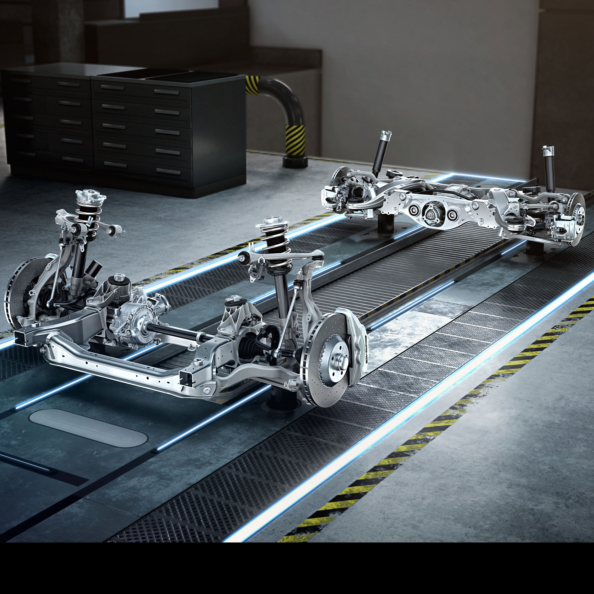 Il telaio con la trasmissione della Mercedes-AMG C 43