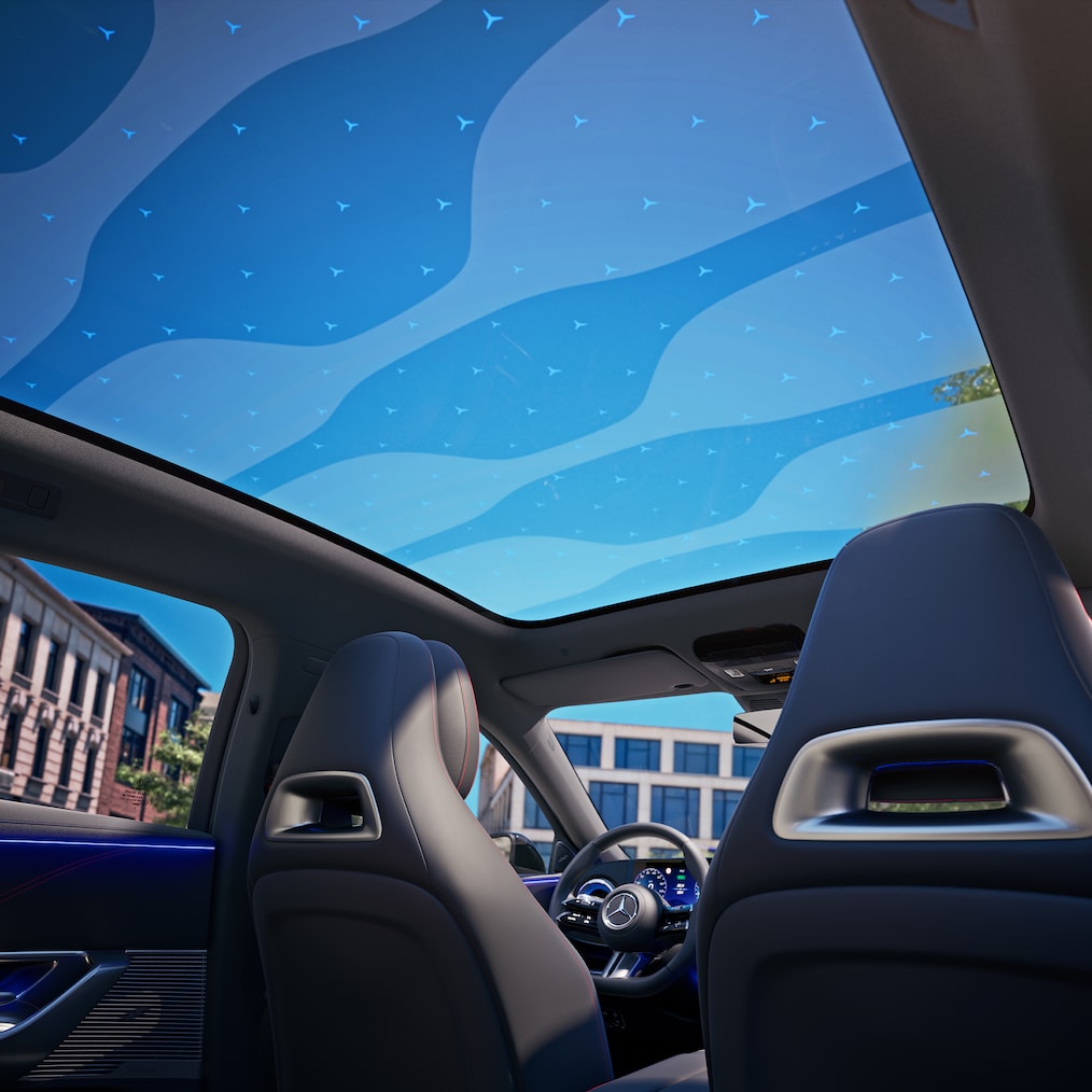 Il tetto panoramico della nuovissima Classe C elettrica di Mercedes-Benz.