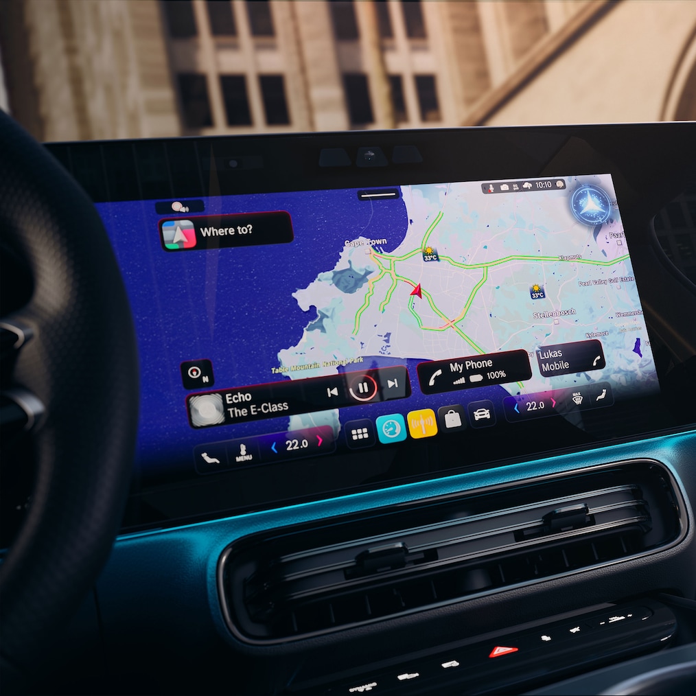 Vista sul display centrale con Zero Layer Screen e MVA nell’angolo della CLA C178.