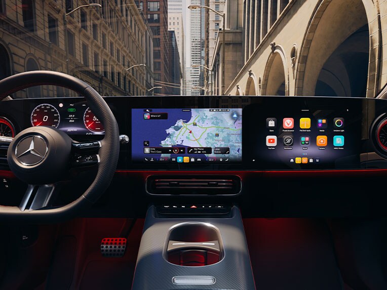 MBUX con nuova interfaccia utente intuitiva e motore UNITY 3D nella nuovissima CLA di Mercedes-Benz.