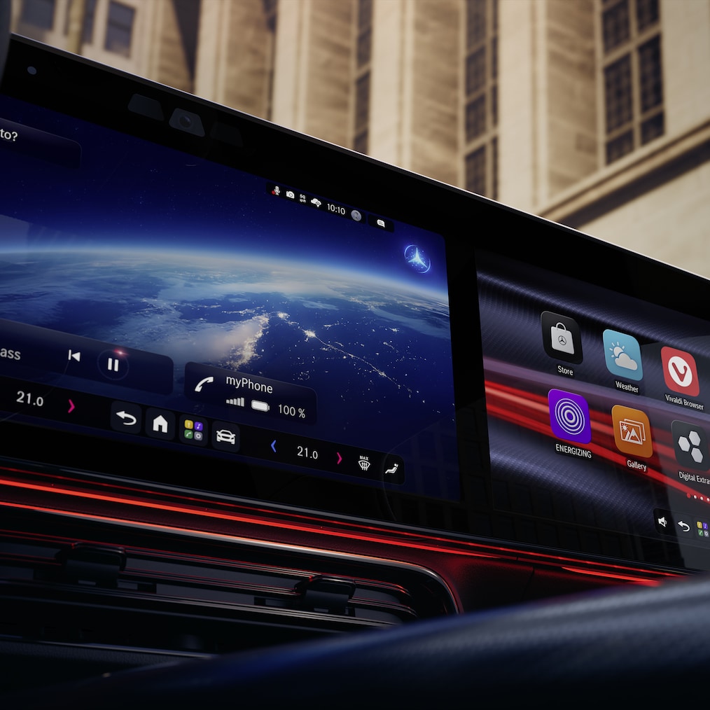 MBUX Superscreen con l’assistente virtuale MBUX della Mercedes-Benz CLA C174.