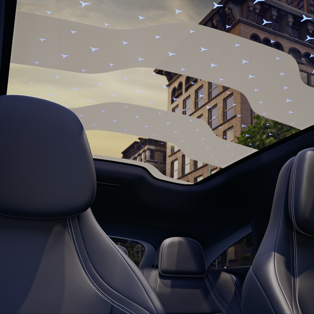 Vista dall’alto del tetto panoramico SKY CONTROL con motivo illuminato.