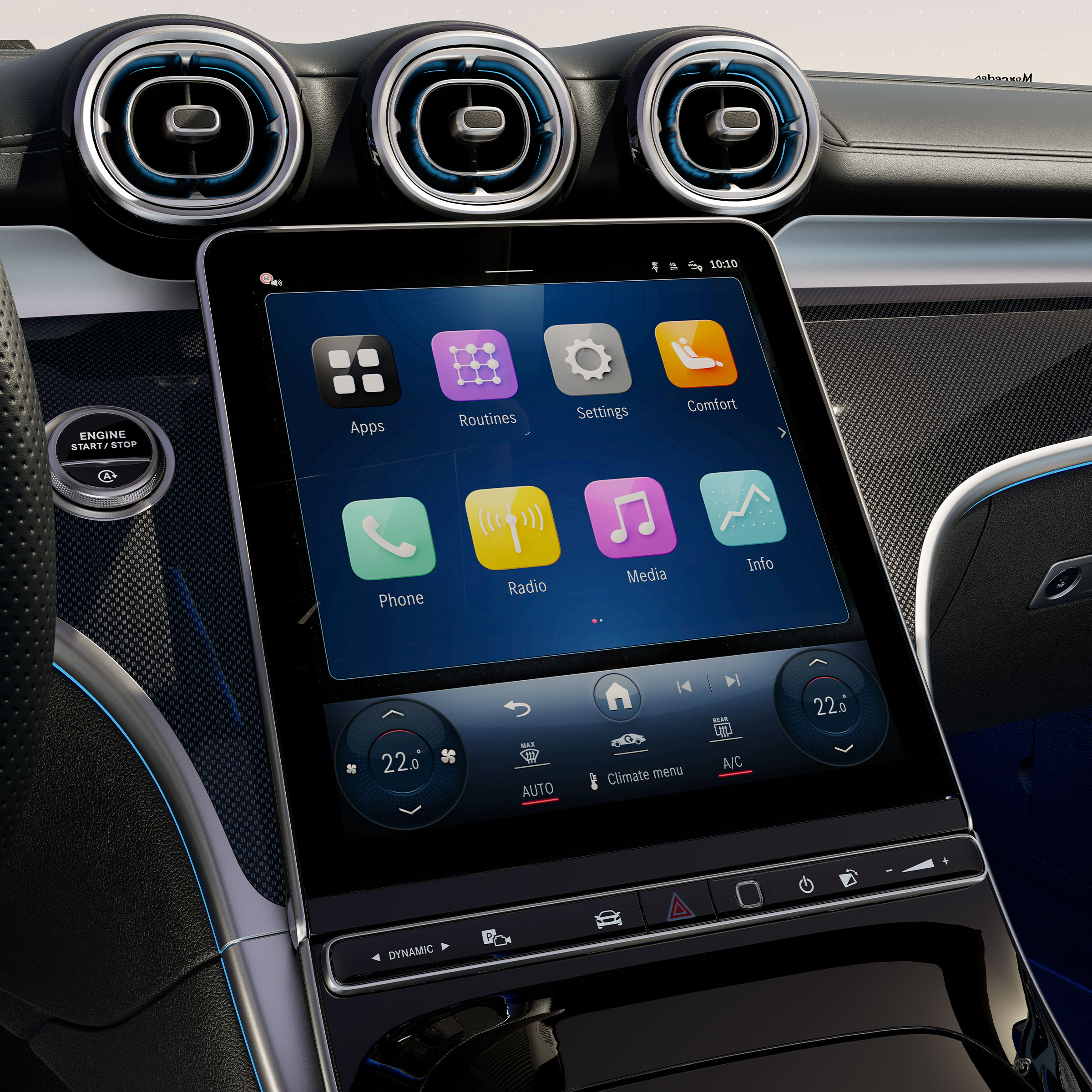 Il display centrale da 30,2 cm (11,9") della Mercedes-Benz CLE Cabrio.