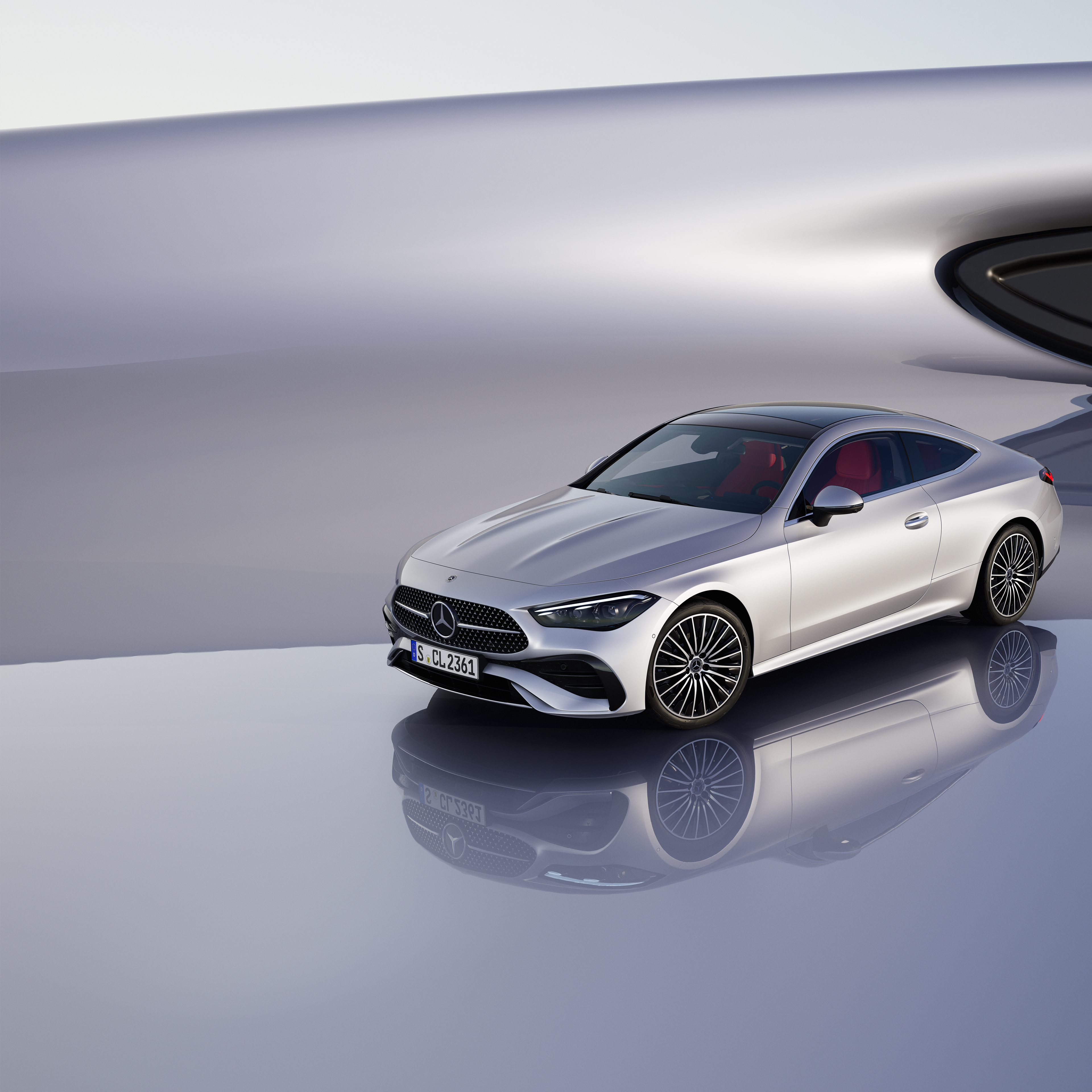 CLE Coupé | Mercedes-Benz Una vista frontale della CLE Coupé di colorazione grigia