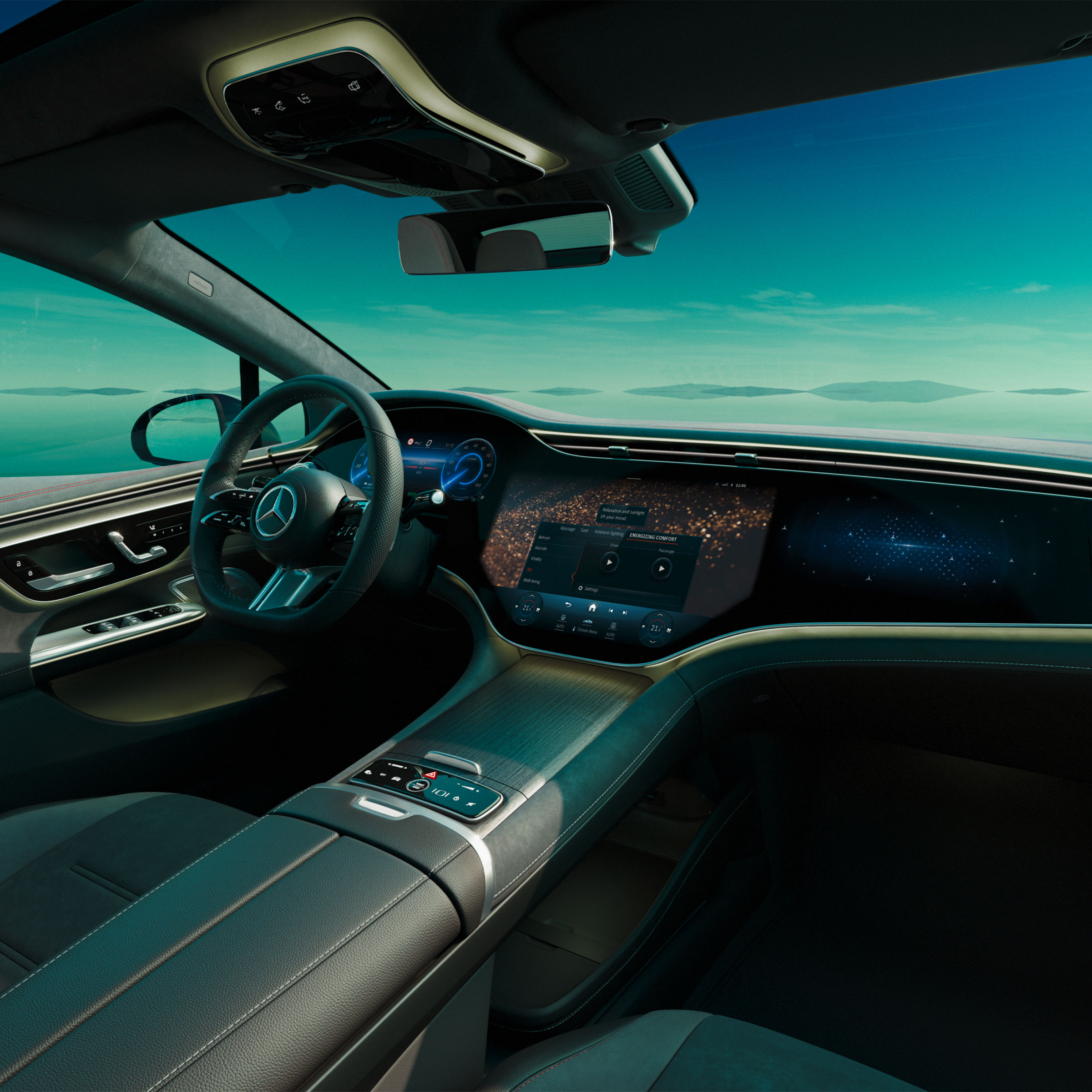 L’abitacolo di Mercedes-Benz EQE Berlina.