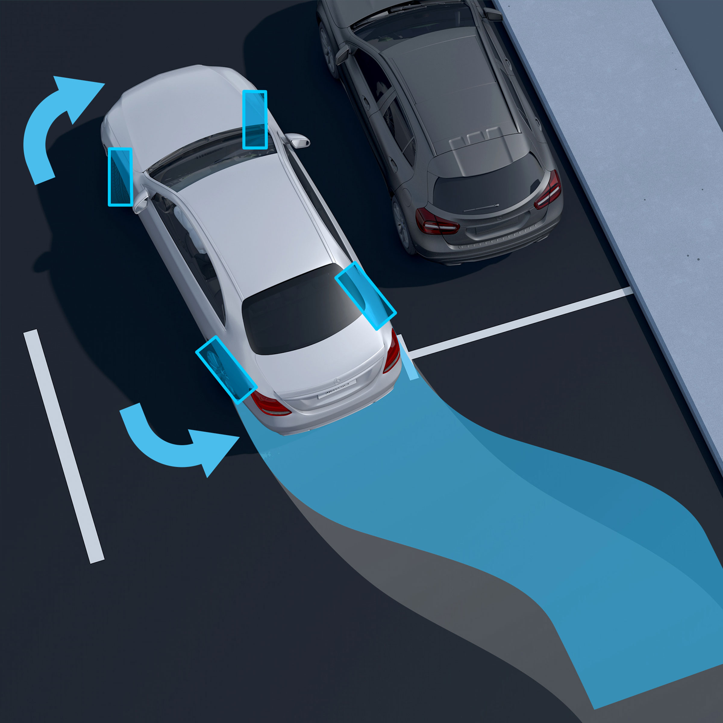 Una illustrazione dell’asse posteriore sterzante della Mercedes-Benz EQE Berlina.