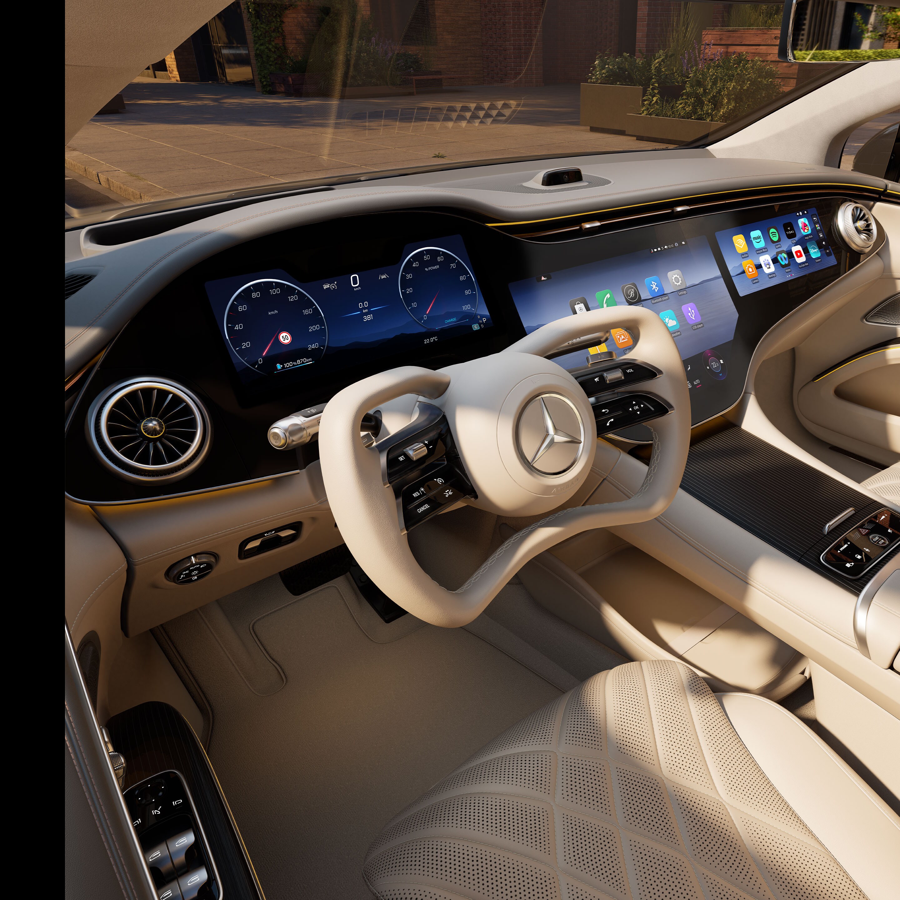 Gli interni della nuova EQS completamente elettrica di Mercedes-Benz.