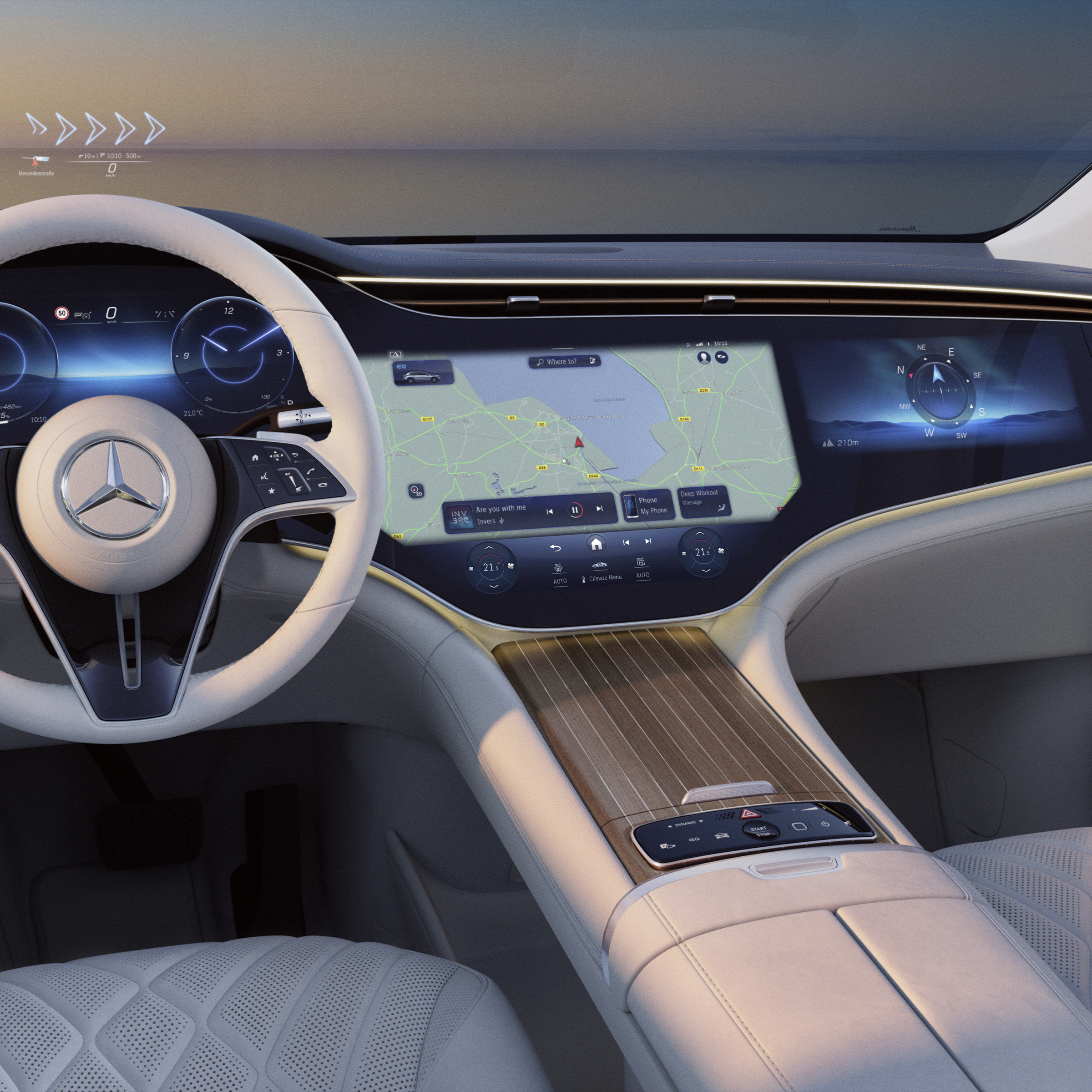 L'MBUX Hyperscreen nella lussuosa EQS SUV dalla prospettiva del conducente.