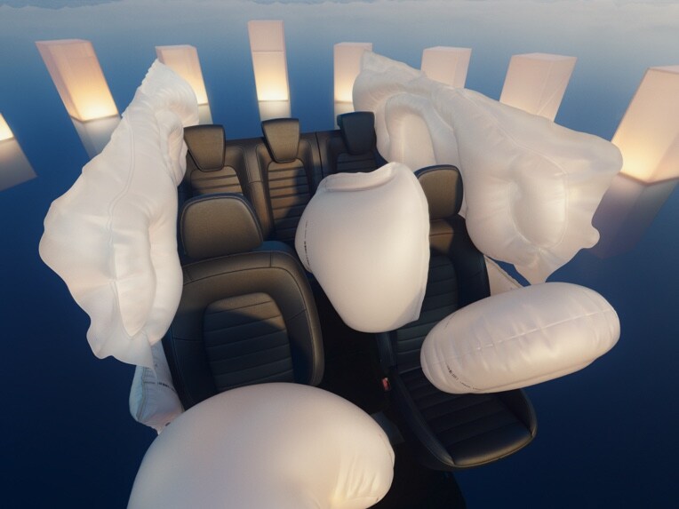Le posizioni degli airbag nell'abitacolo di Mercedes-Benz EQT.
