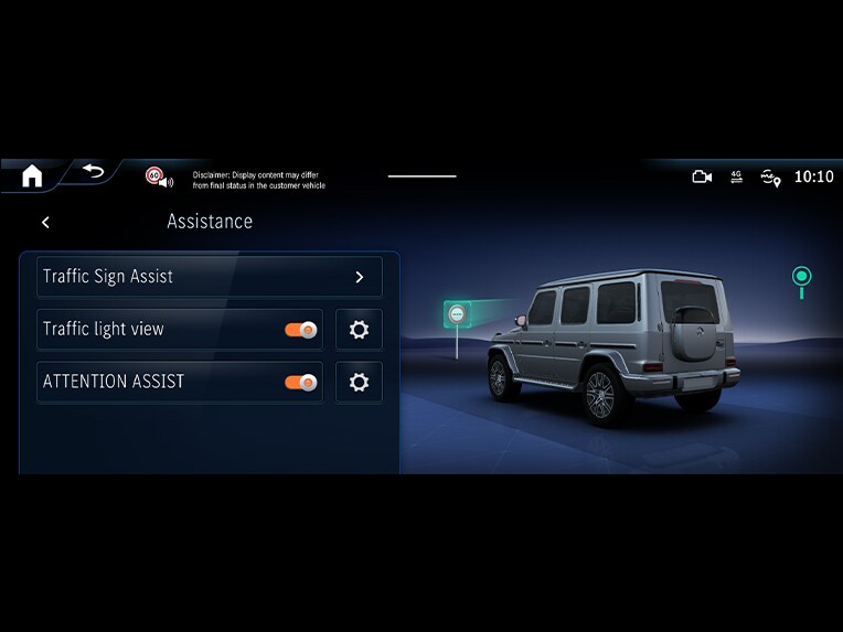 Sistema di riconoscimento automatico dei segnali stradali della Mercedes-Benz Classe G completamente elettrica.