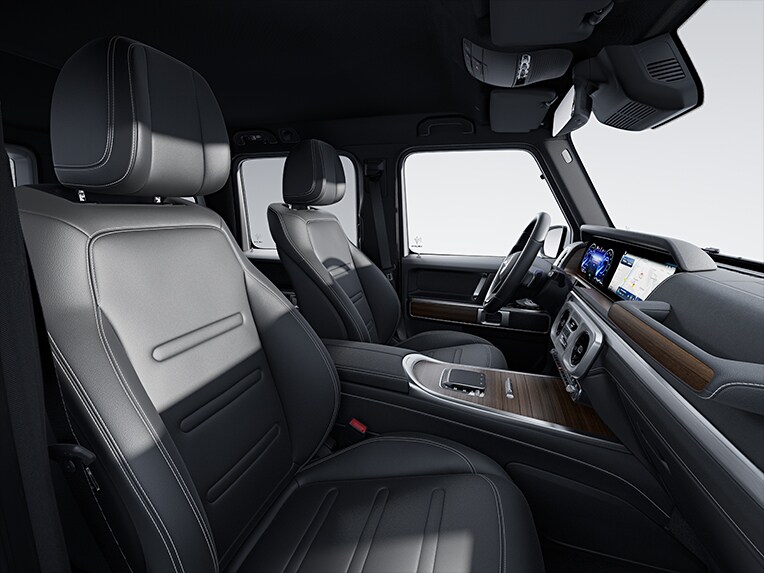 Mercedes-Benz Classe G completamente elettrica con equipaggiamenti di serie nell’abitacolo.