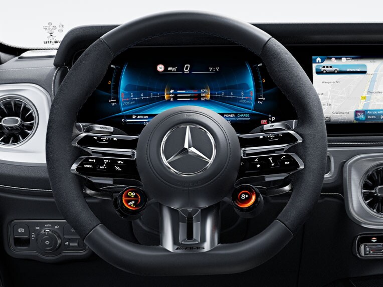 Il volante AMG Performance in pelle nappa/microfibra MICROCUT della Mercedes-AMG Classe G.