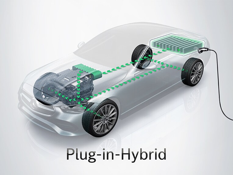 Il modello ibrido plug-in della Mercedes-Benz GLA da una prospettiva anteriore laterale.