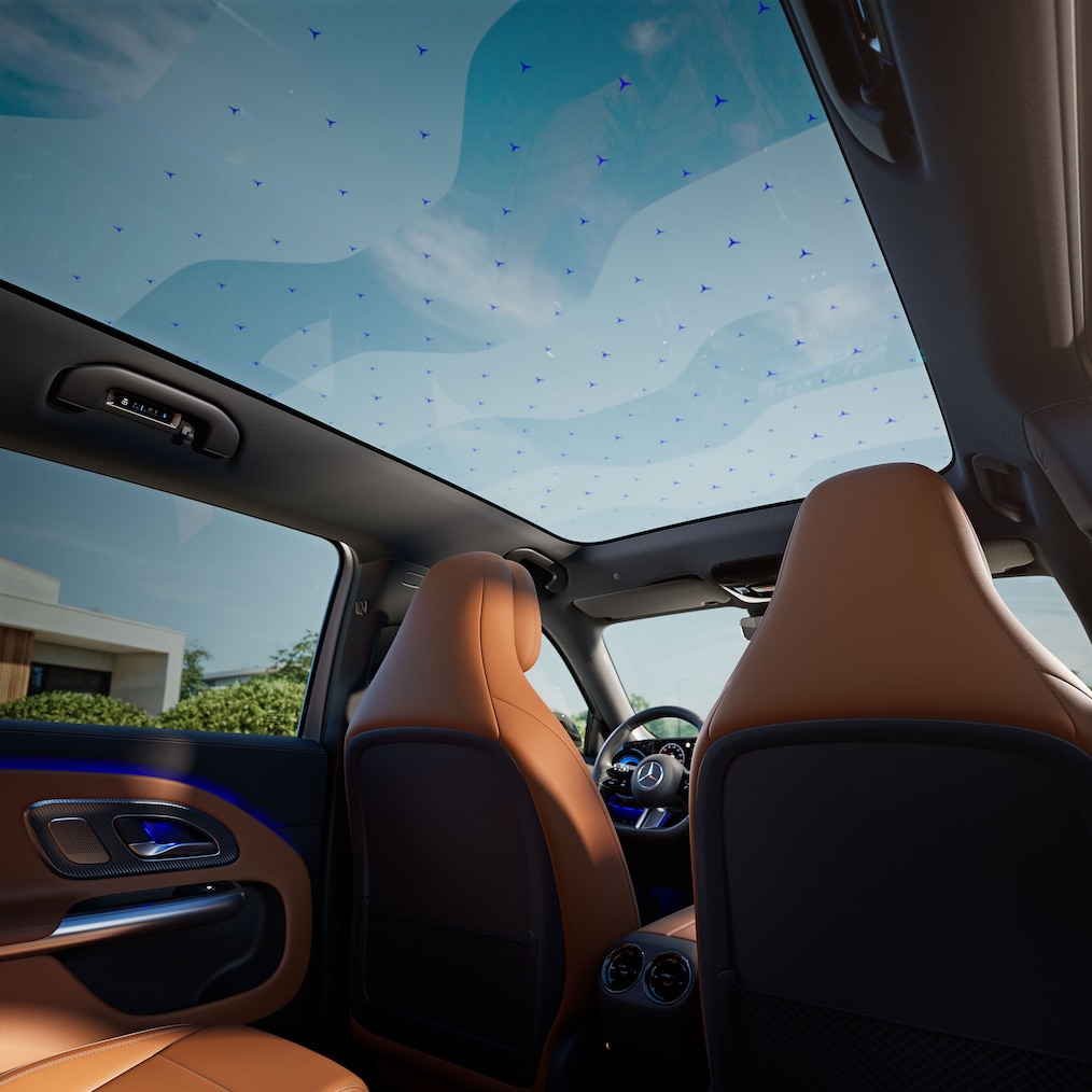 Il tetto panoramico SKY CONTROL di nuova GLB 100% elettrica.