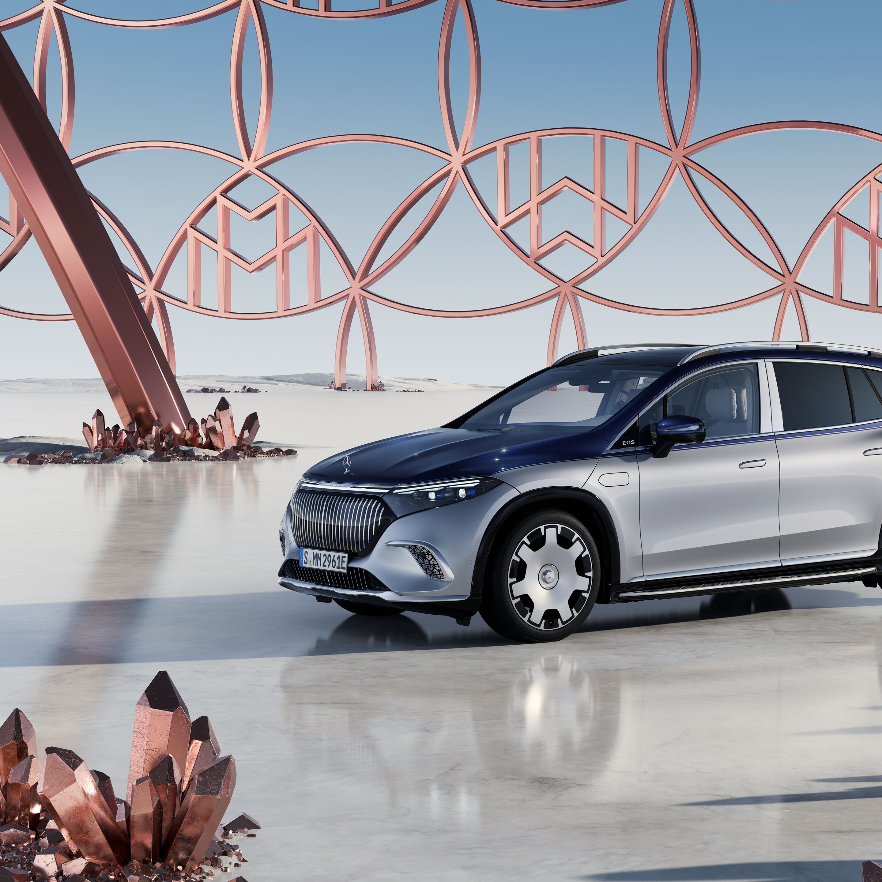 Vista laterale della Mercedes-Maybach EQS SUV.