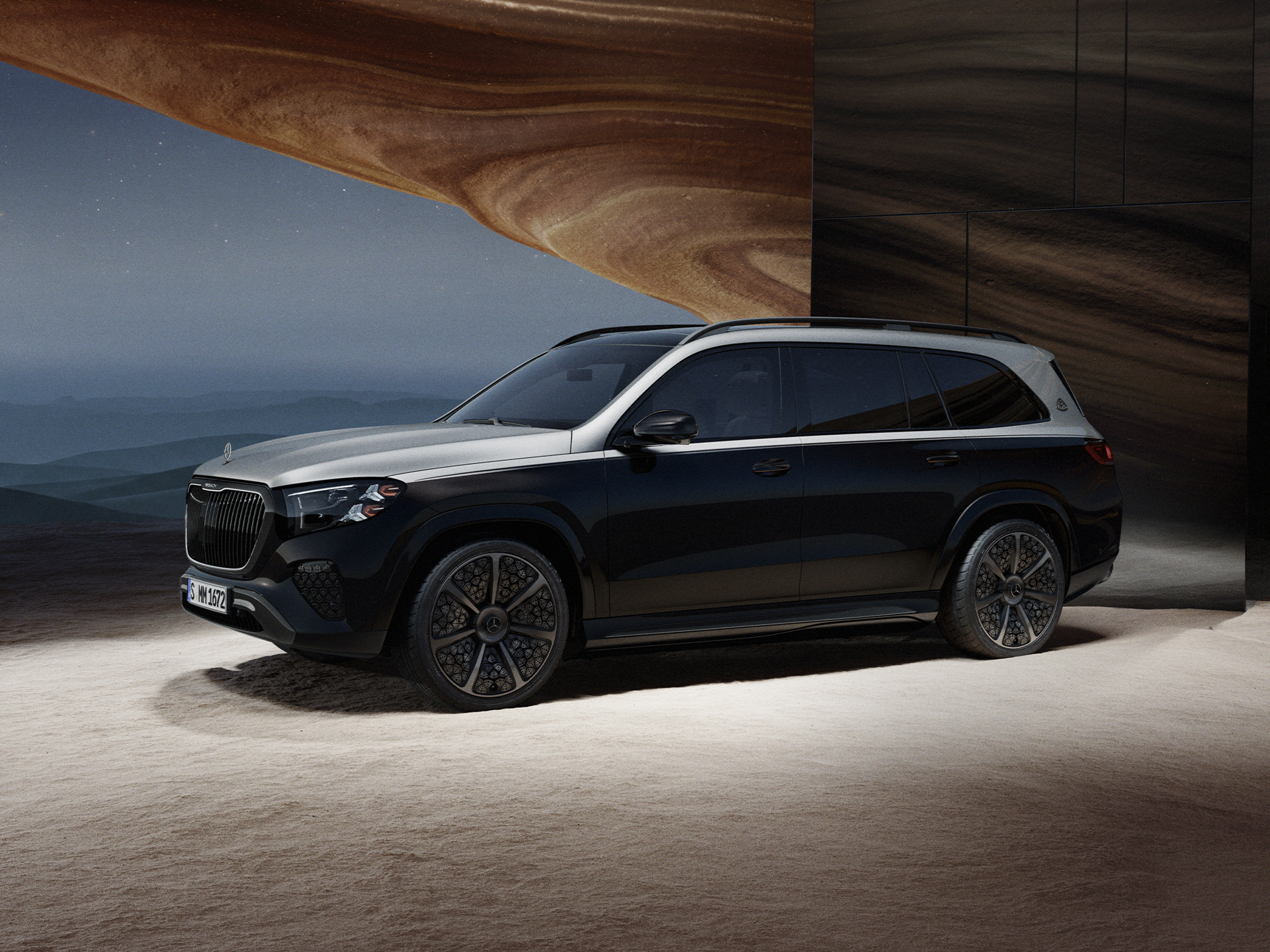 GLS Night Series | Marchio | Mercedes-Maybach Mercedes-Maybach GLS Night Series da una prospettiva frontale.