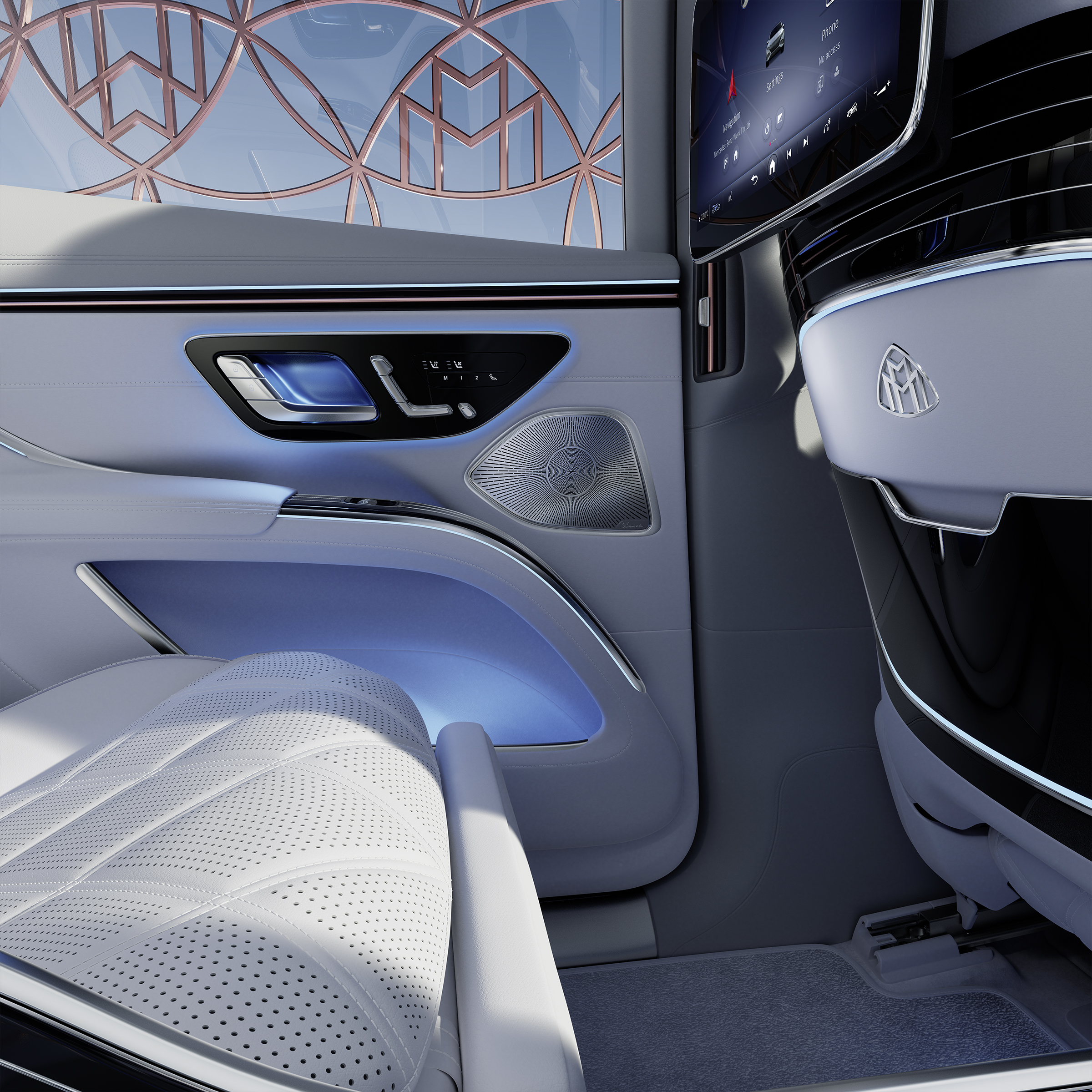 Primo piano dell'altoparlante del Surround Sound System 4D Burmester® nella porta laterale posteriore.