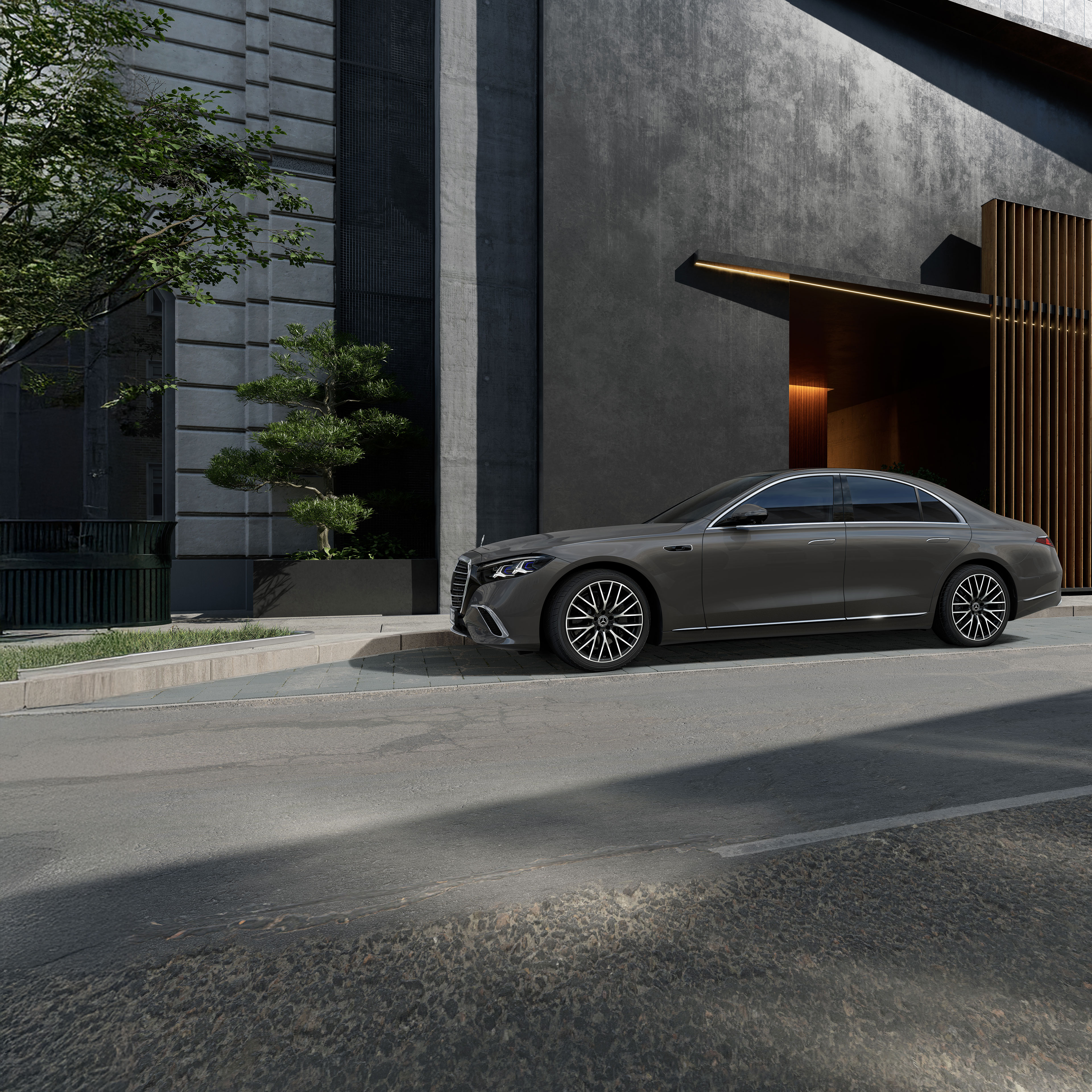 Classe S Berlina | Mercedes-Benz La nuova Mercedes-Benz Classe S Berlina vista lateralmente da vicino.