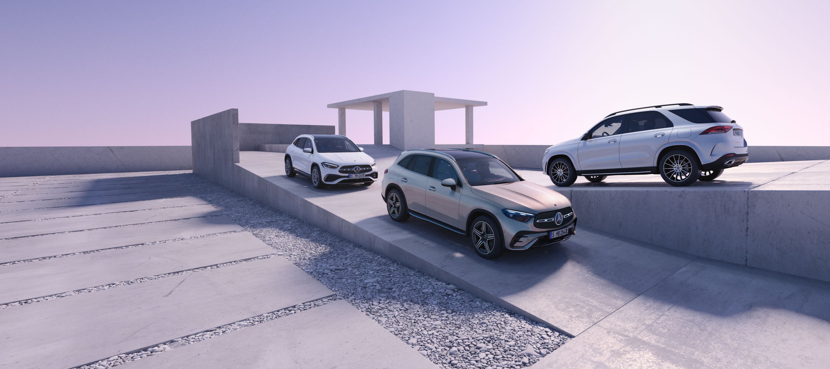 Soluzioni per aziende e flotte | Mercedes-Benz GLC con sullo sfondo una GLA e una GLB