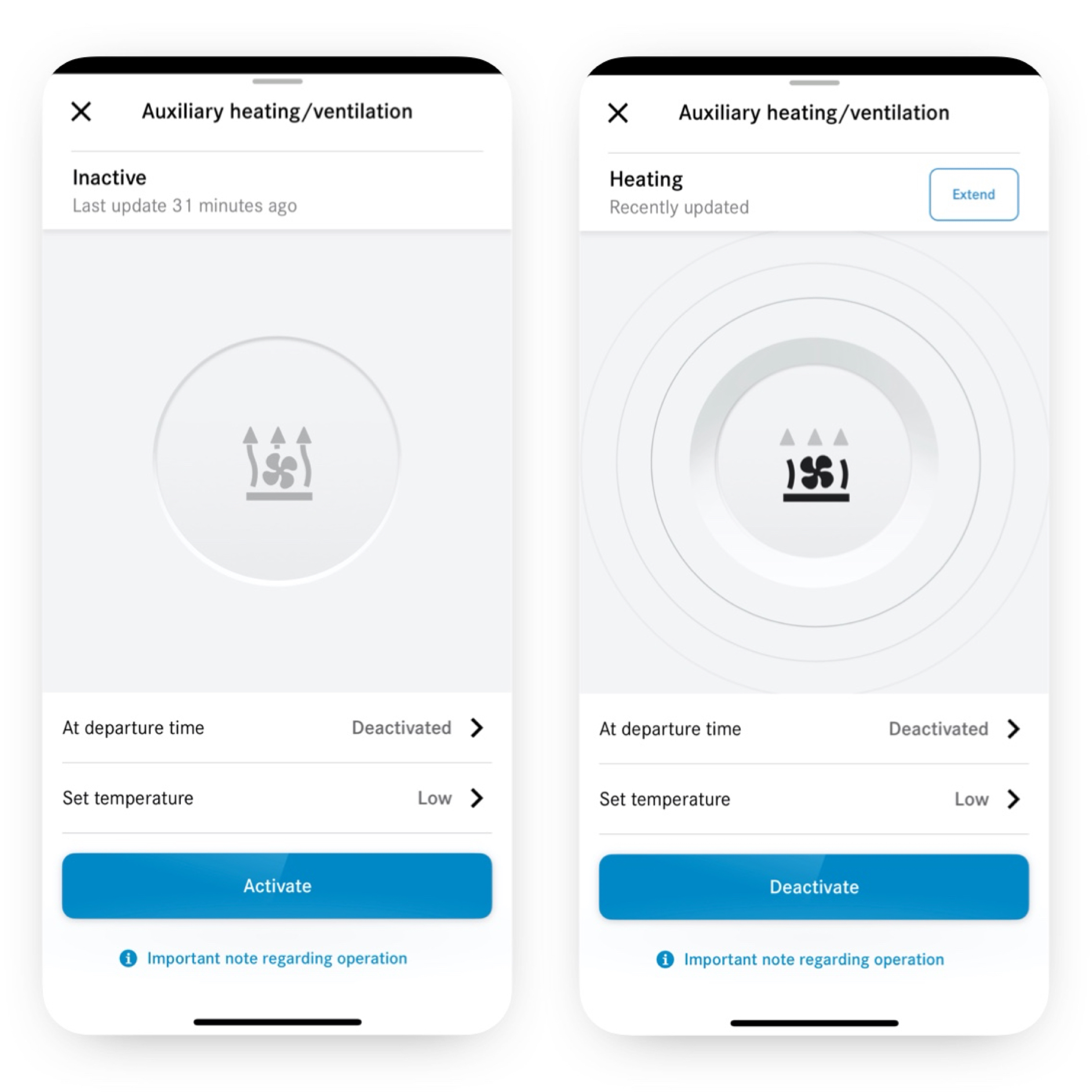 Riscaldam. /Ventilaz autonoma | Excellence Package | Mercedes-Benz Sullo smartphone viene impostata la climatizzazione con il Digital Extras Riscaldamento autonomo/ventilazione autonoma.