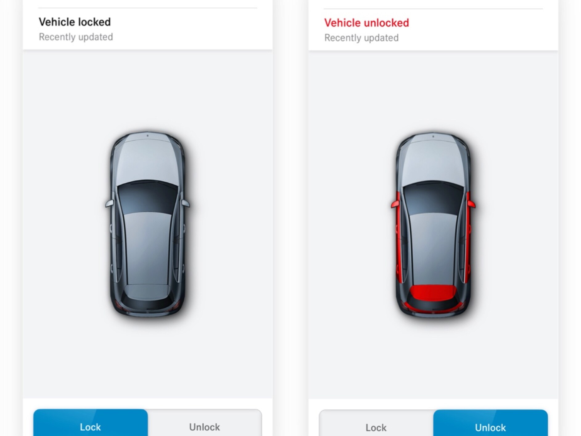 Uno smartphone mostra le varie schermate che vengono visualizzate quando il sistema di chiusura porte da remoto Digital Extras rileva che non tutte le porte sono bloccate.