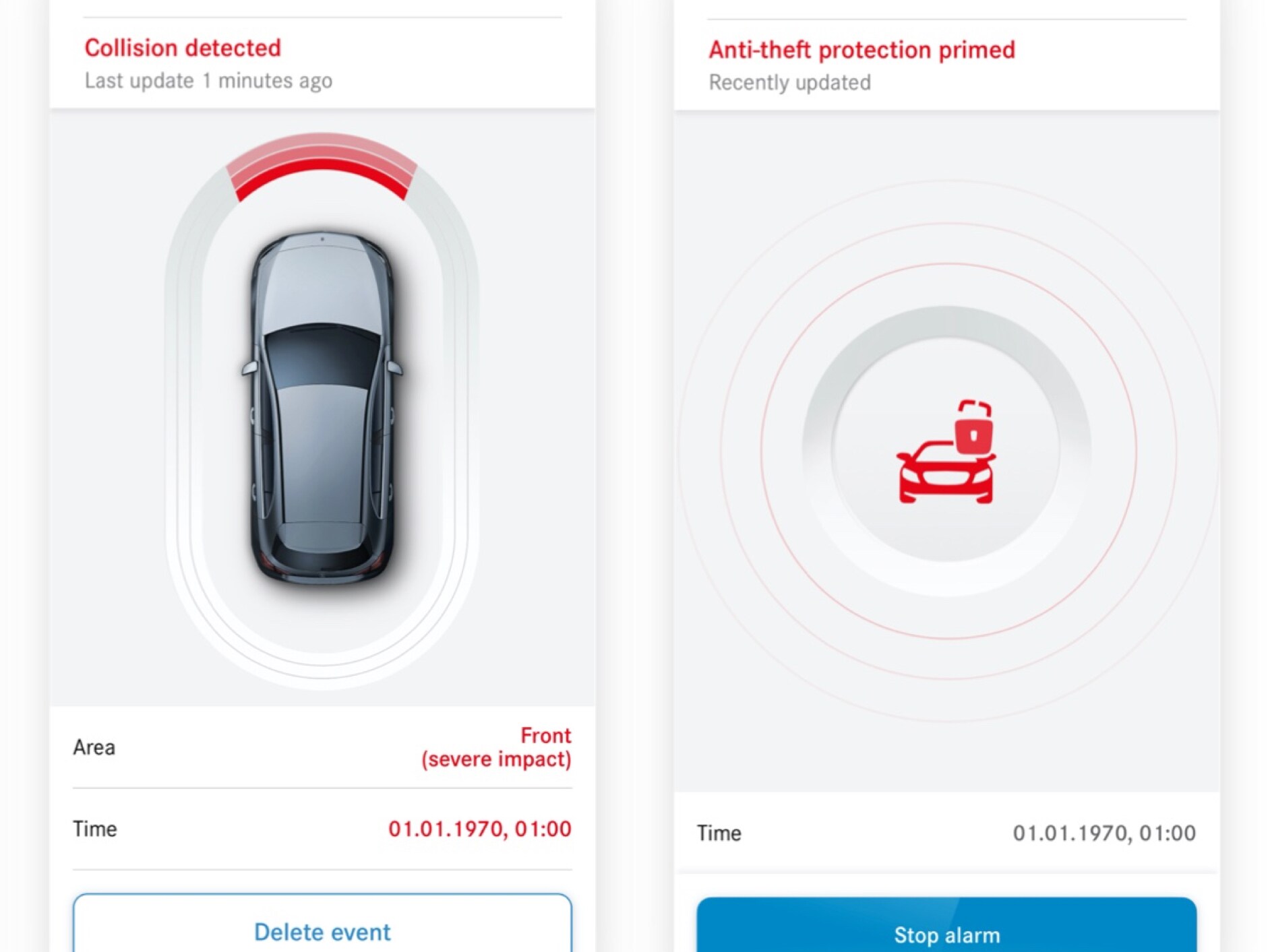 Su uno smartphone, il Digital Extras di notifica di furto e rilevamento collisioni indica se si è verificata una collisione.