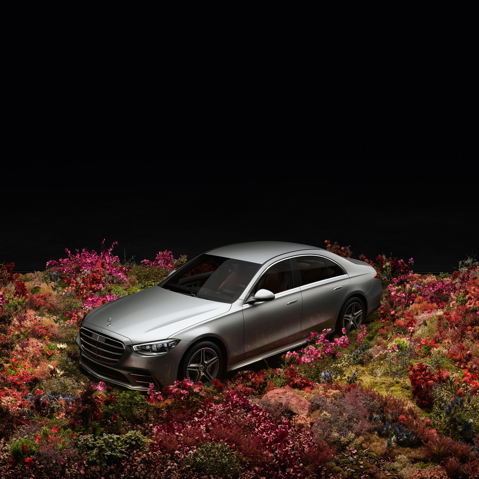Tecnologia | Aggiornamenti software over-the-air (OTA) | Mercedes-Benz Classe E su una distesa di fiori