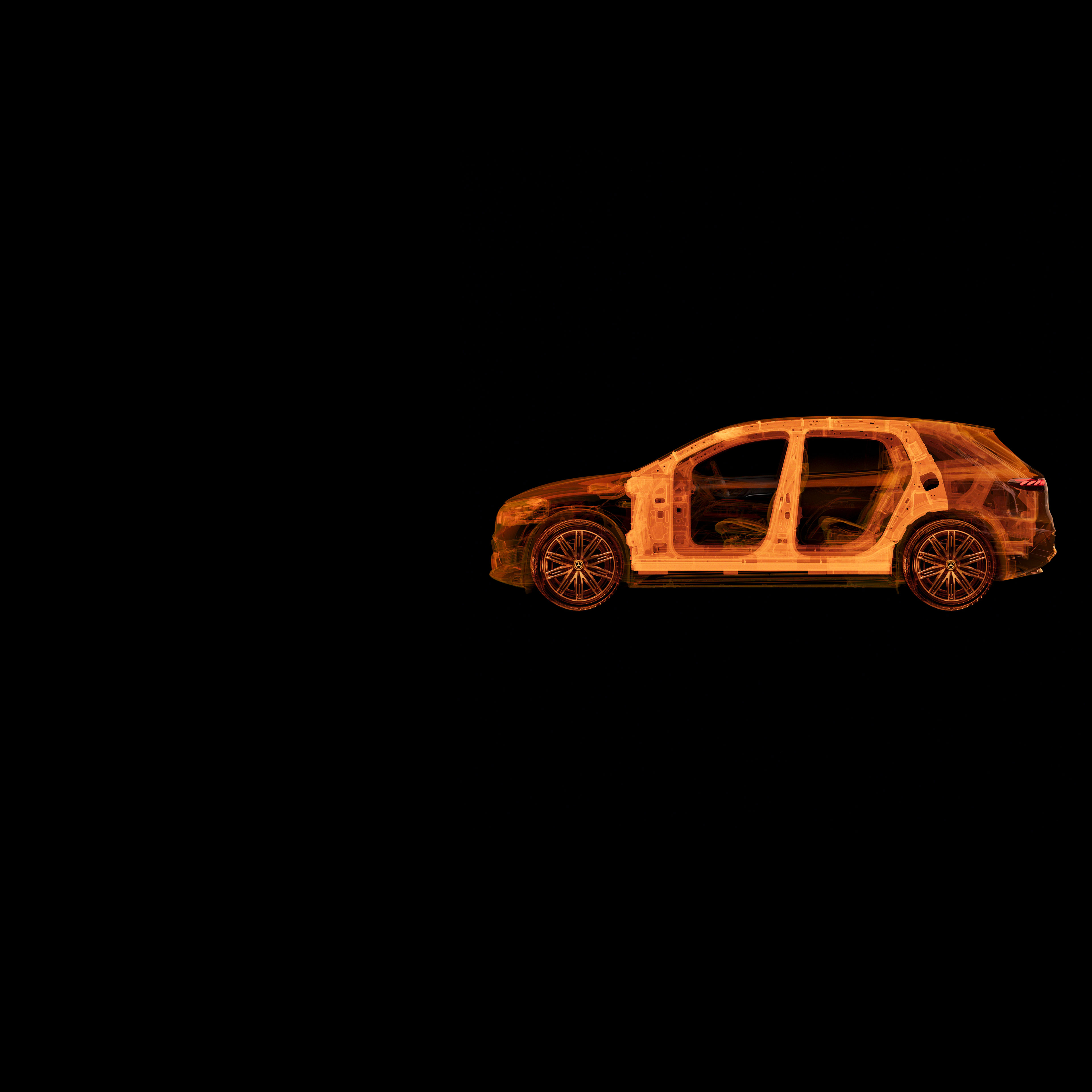 Sicurezza | Mercedes-Benz Vista laterale trasparente di un'auto Mercedes-Benz che mostra le strutture interne.