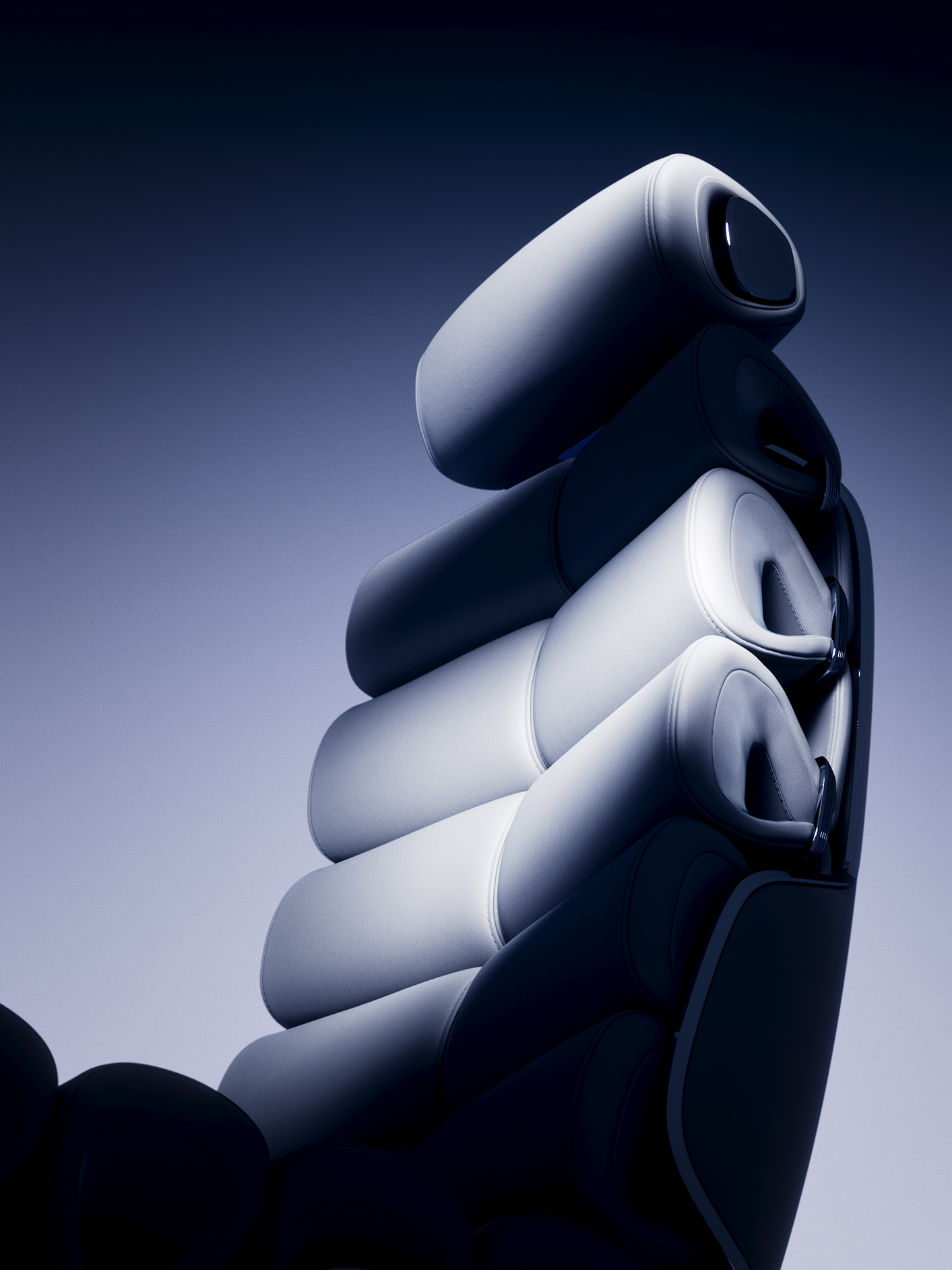 Sedili | Vision V | Mercedes-Benz Il sedile singolo può essere visto da vicino. Si possono notare i cuscini tubolari flessibili, che conferiscono al sedile un design futuristico unico.