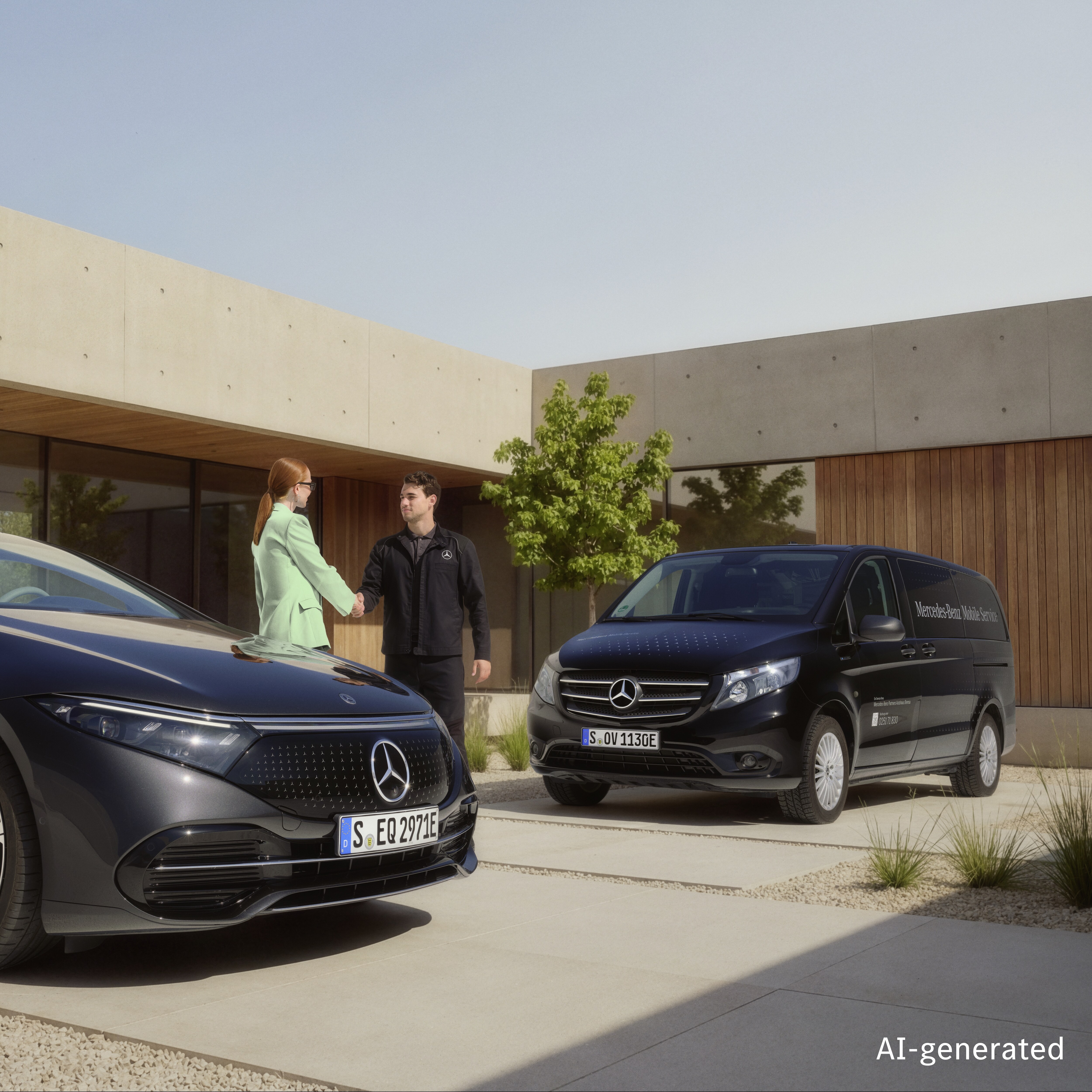 Un tecnico del Mercedes-Benz Mobile Service saluta un cliente 