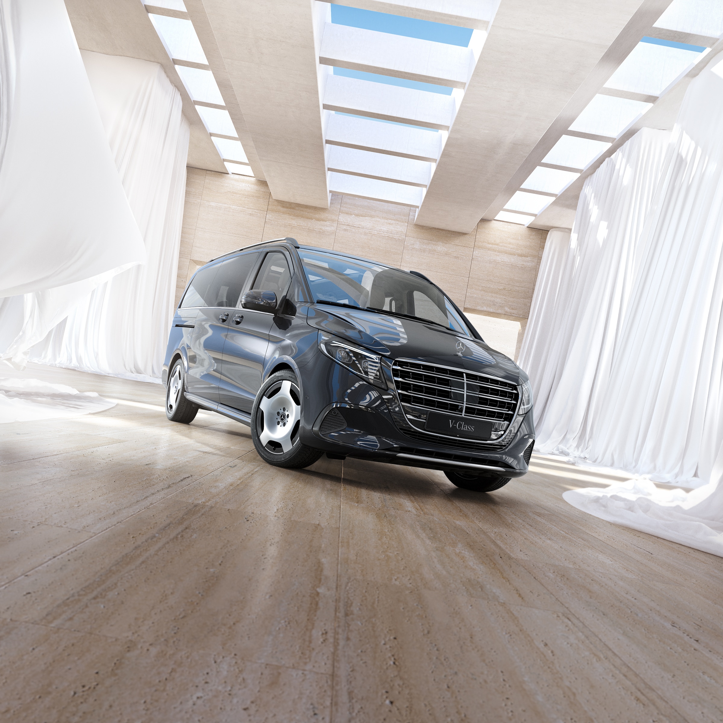 Classe V | Storia dei veicoli commerciali | Mercedes-Benz Un monovolume Mercedes-Benz Classe V in un ambiente luminoso e moderno con lucernari