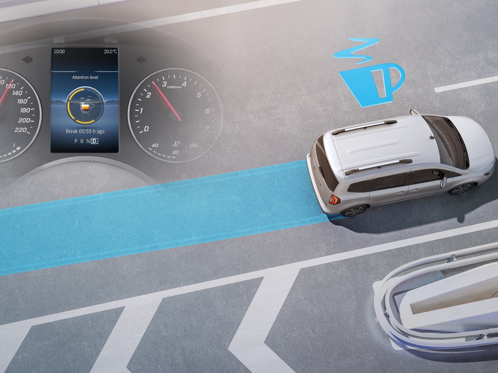 Il sistema ATTENTION ASSIST a bordo di Mercedes-Benz eCitan Tourer.