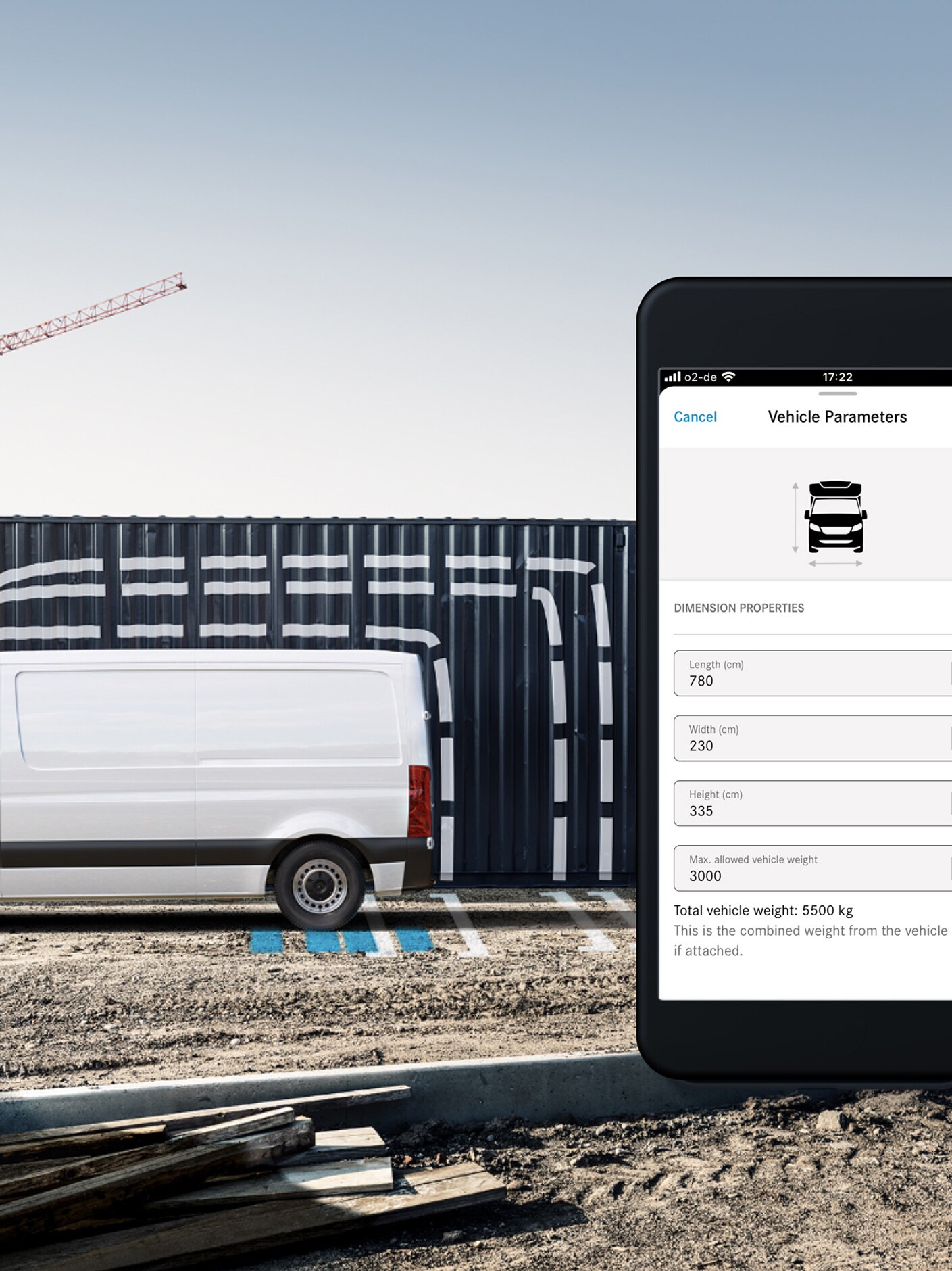La navigazione per il tuo Mercedes-Benz Sprinter tiene in considerazione le dimensioni del veicolo o del veicolo con rimorchio.