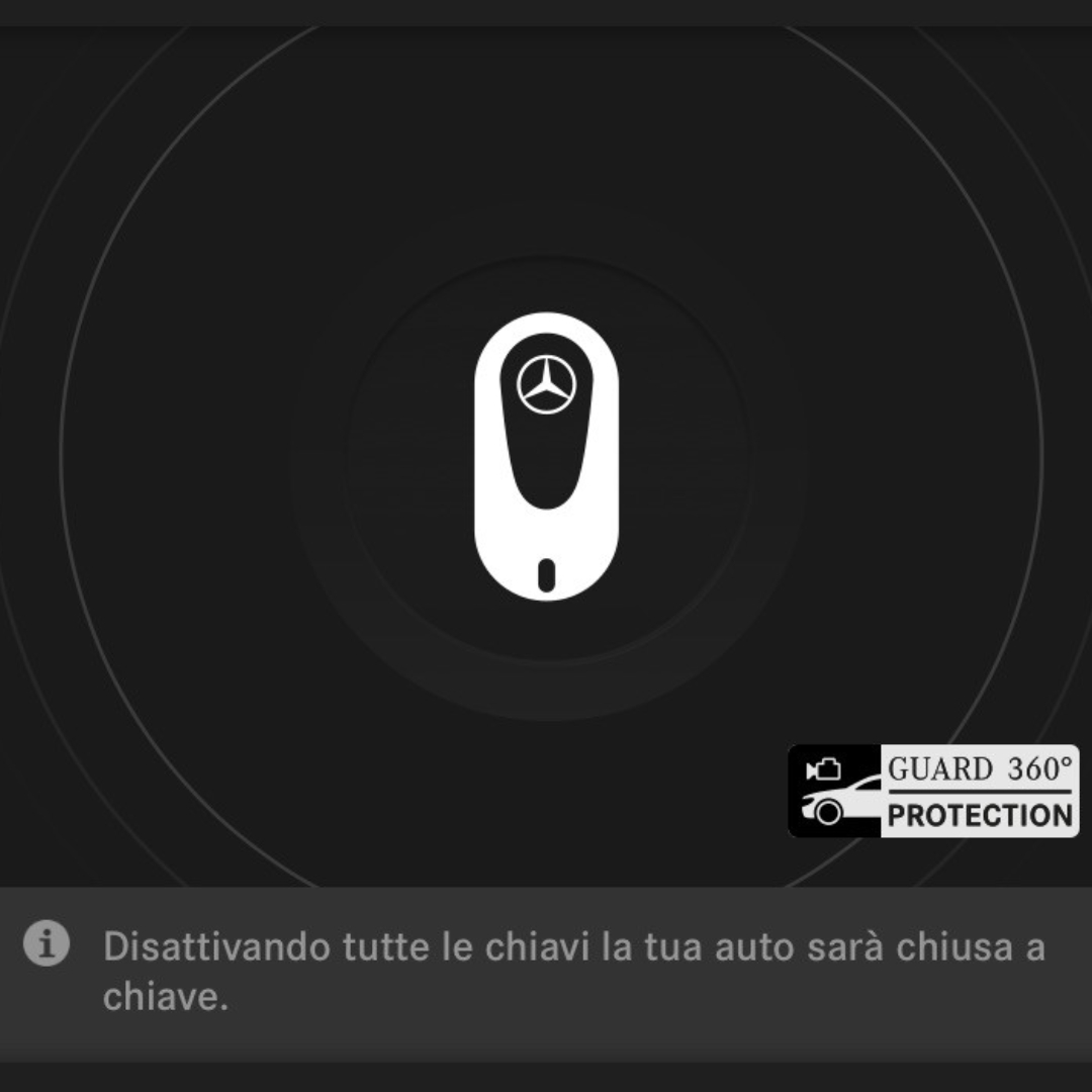 Disattivazione della chiave | GUARD 360˚ | Mercedes-Benz Sullo smartphone viene visualizzato il menu del Digital Extras Disattivazione della chiave.