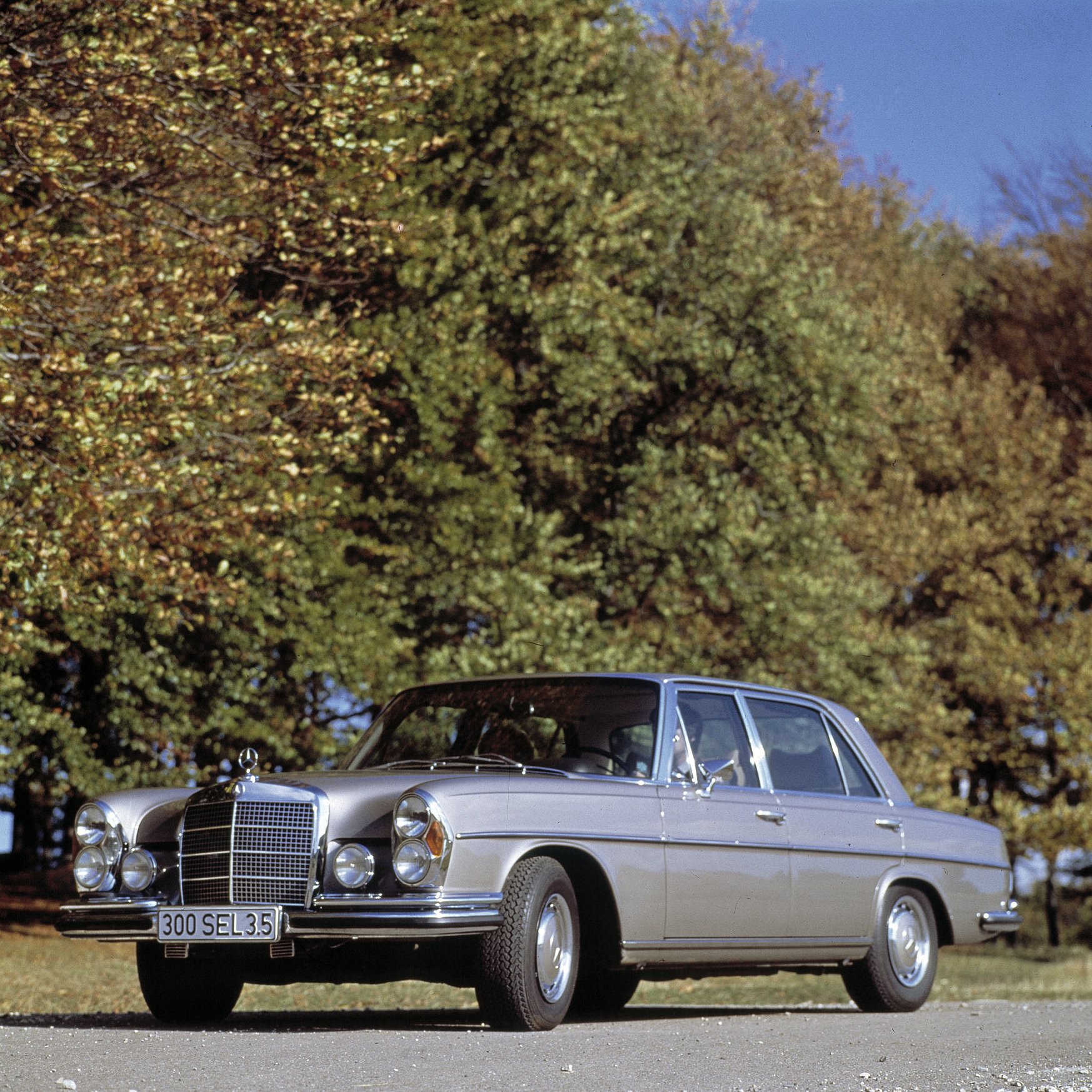 Mercedes-Benz Typ 300 SEL 3.5 | Mercedes-Benz La Mercedes-Benz Typ 300 SEL 3.5 con sullo sfondo degli alberi