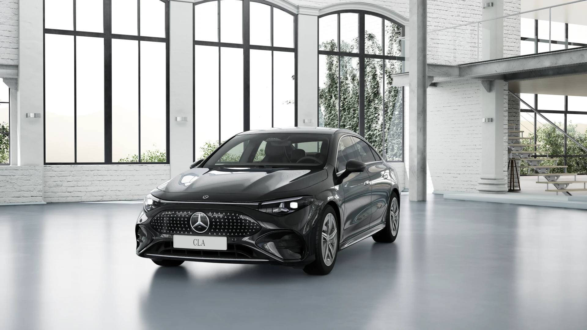 CLA BEV | Mercedes-Benz Immagine di CLA elettrica frontale di colore nero con sfondo bianco