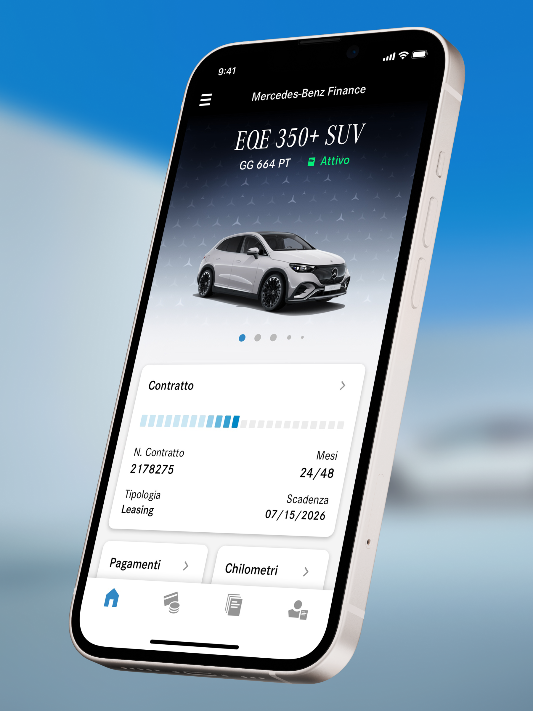 La schermata dell'app Mercedes me finance app