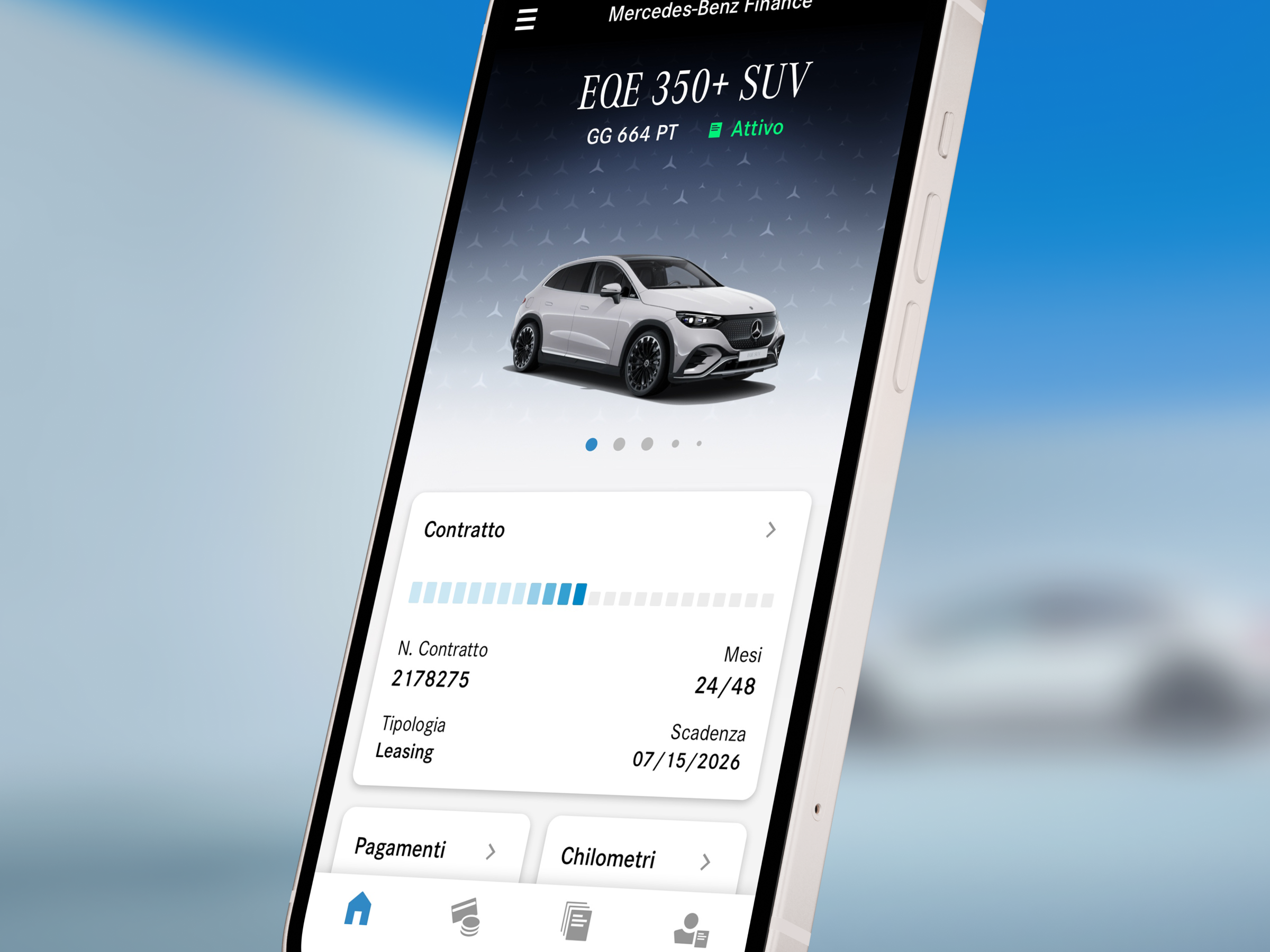 Uno screen dell'app Finance di Mercedes-Benz
