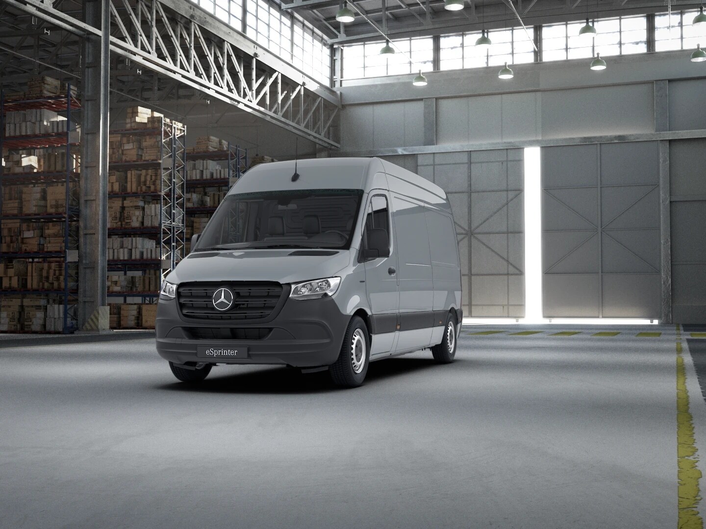 eSprinter Furgone colore grigio dentro a un magazzino