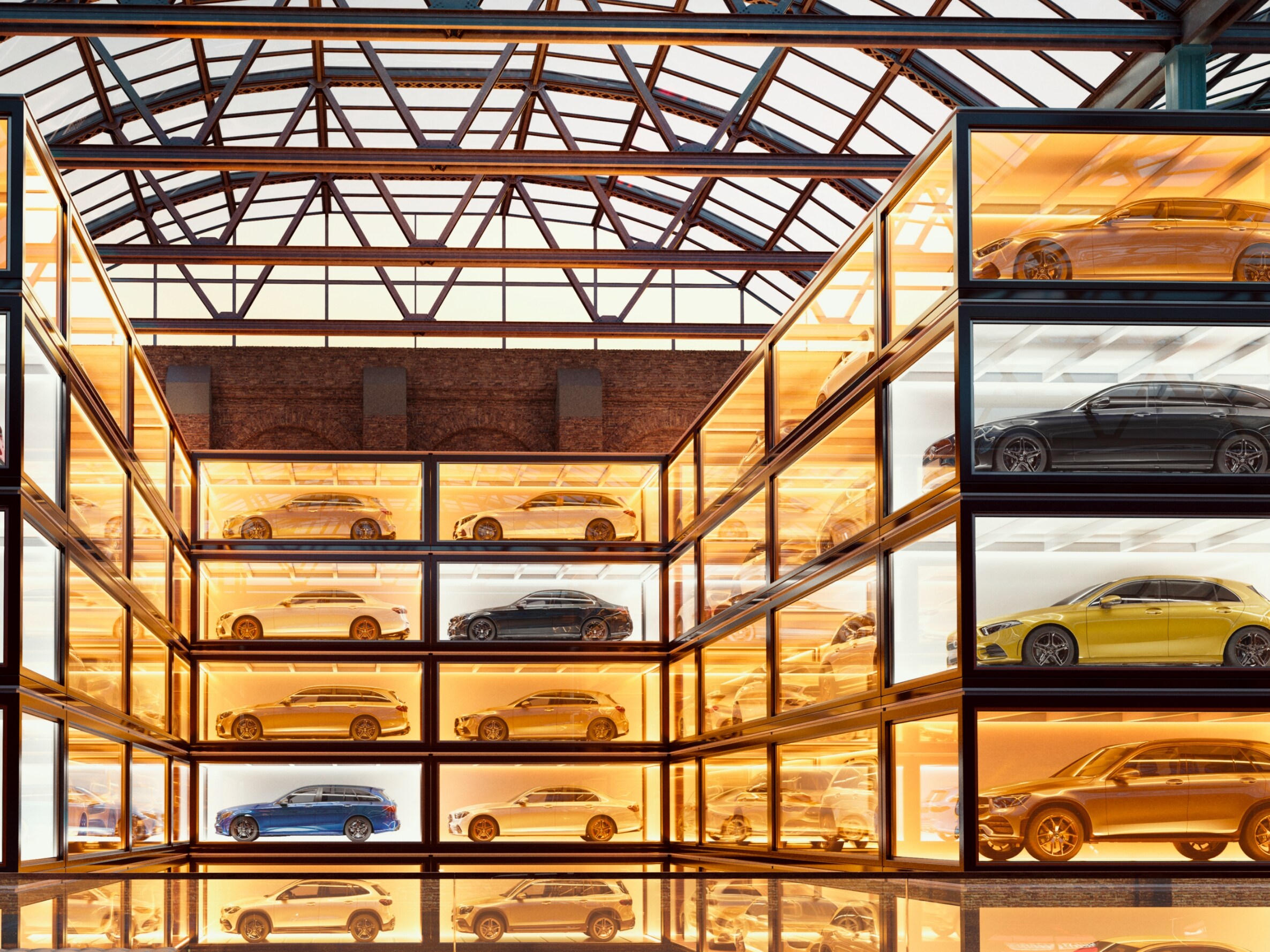 Una vetrina con tante Mercedes-Benz