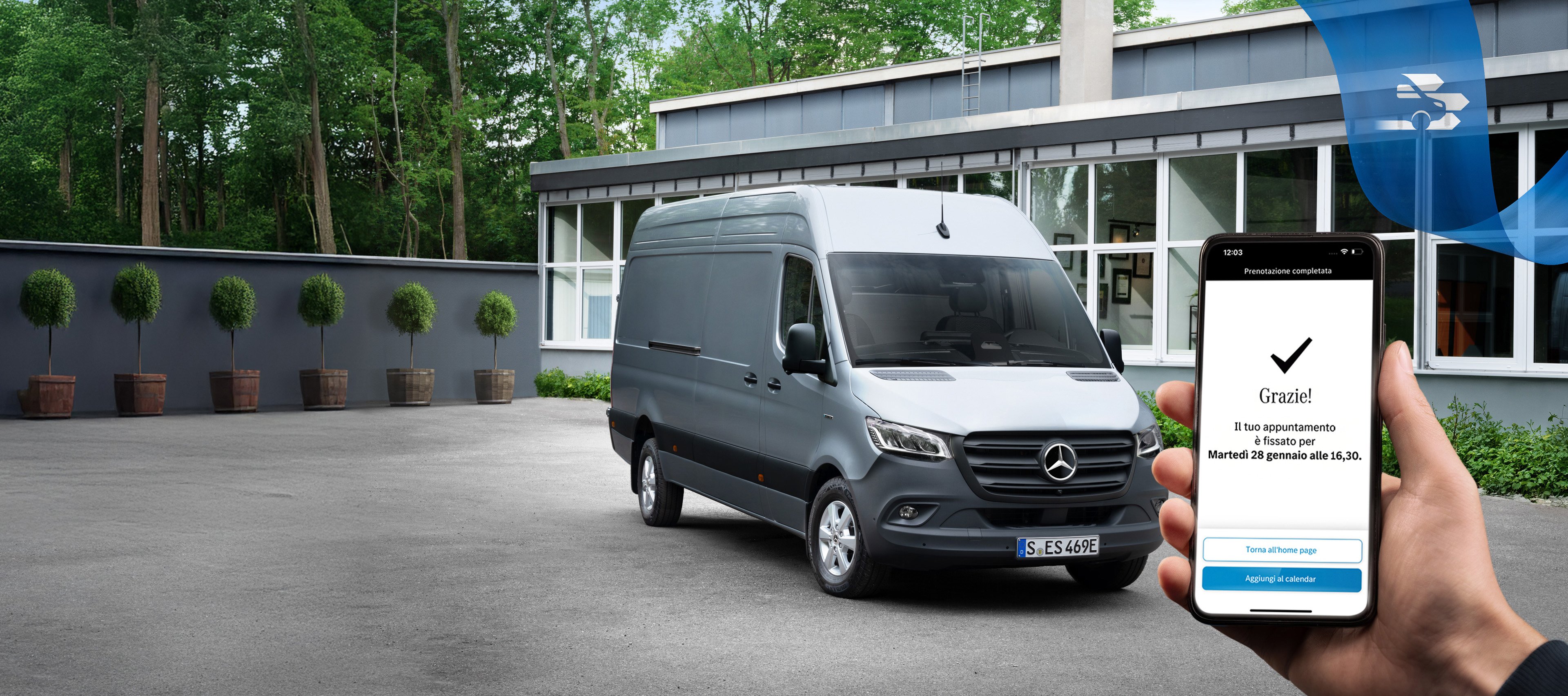 Mercedes Benz | Convenience | Prenotazione appuntamenti online Un veicolo commerciale Mercedes-Benz Sprinter grigio